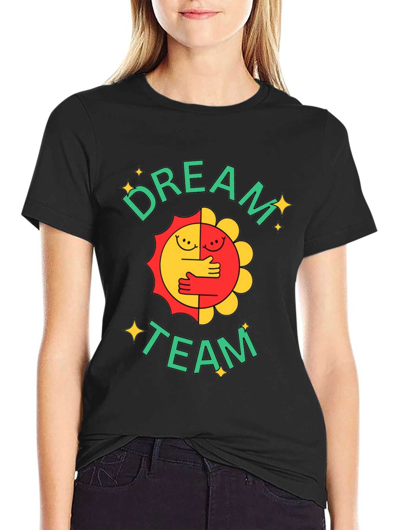 Dream Team Graphic Tee - Black Cotton Blend T-Shirt