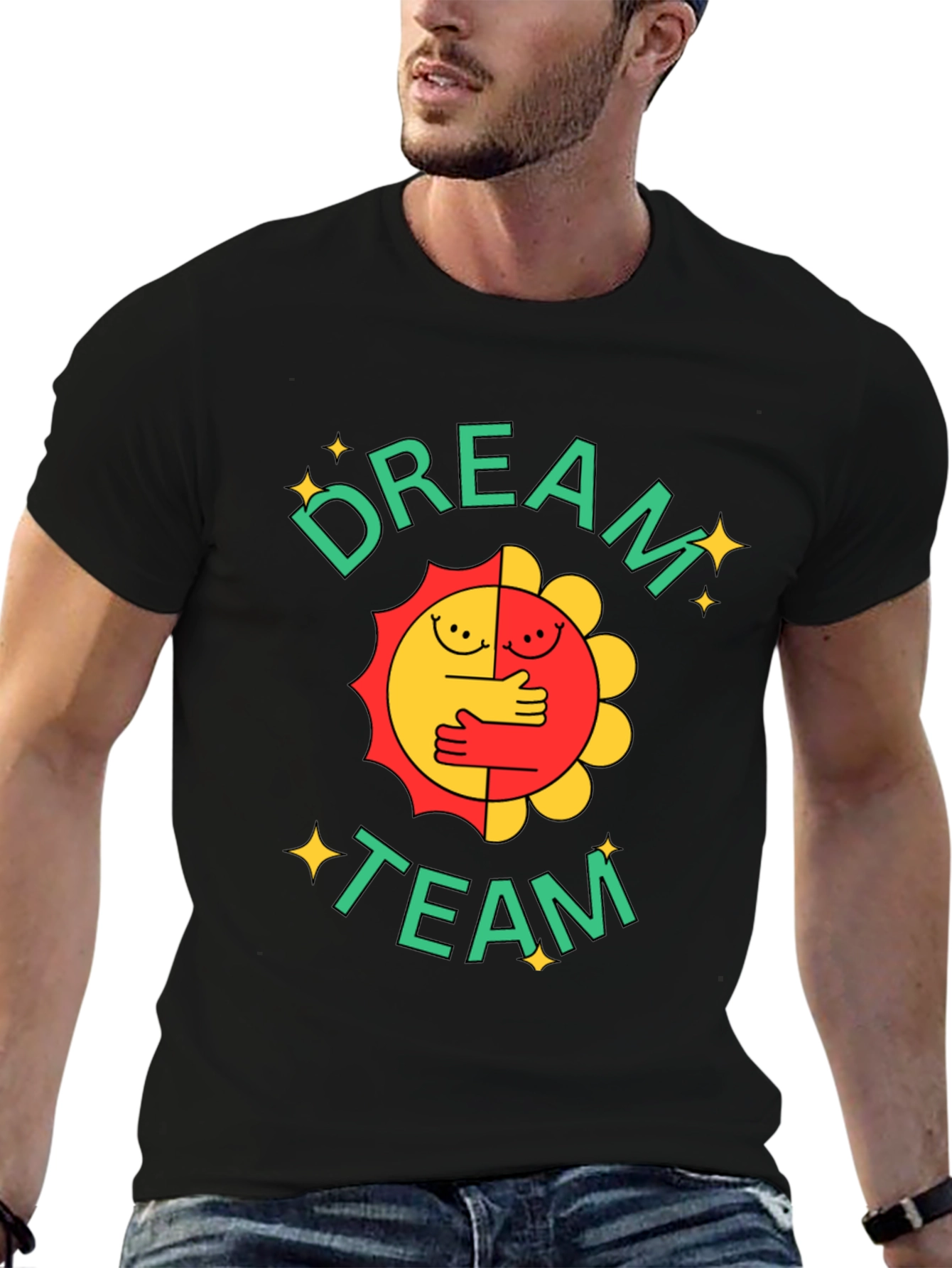 Dream Team Graphic Tee - Black Cotton Blend T-Shirt