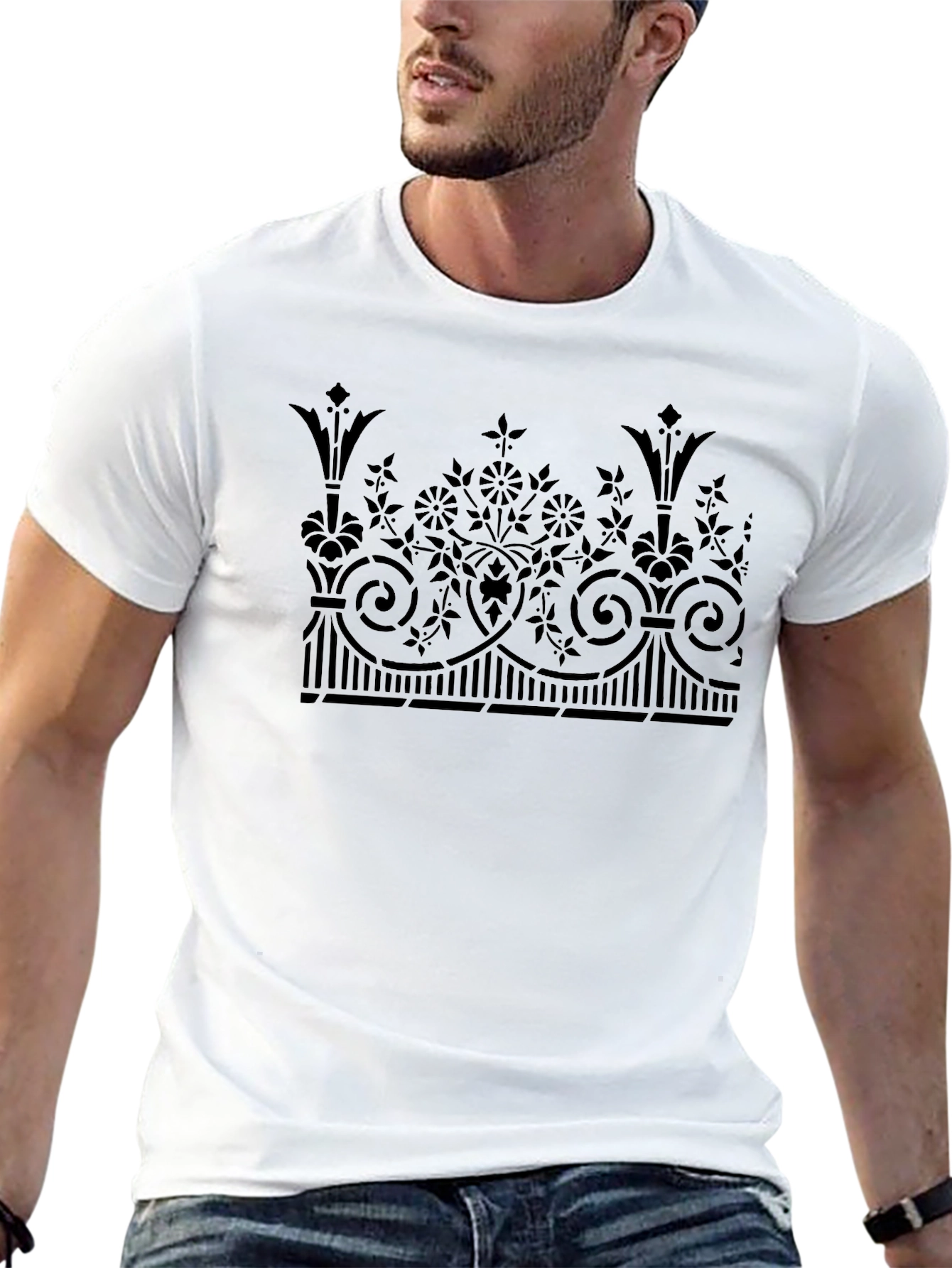 Floral Ornamental Black T-Shirt
