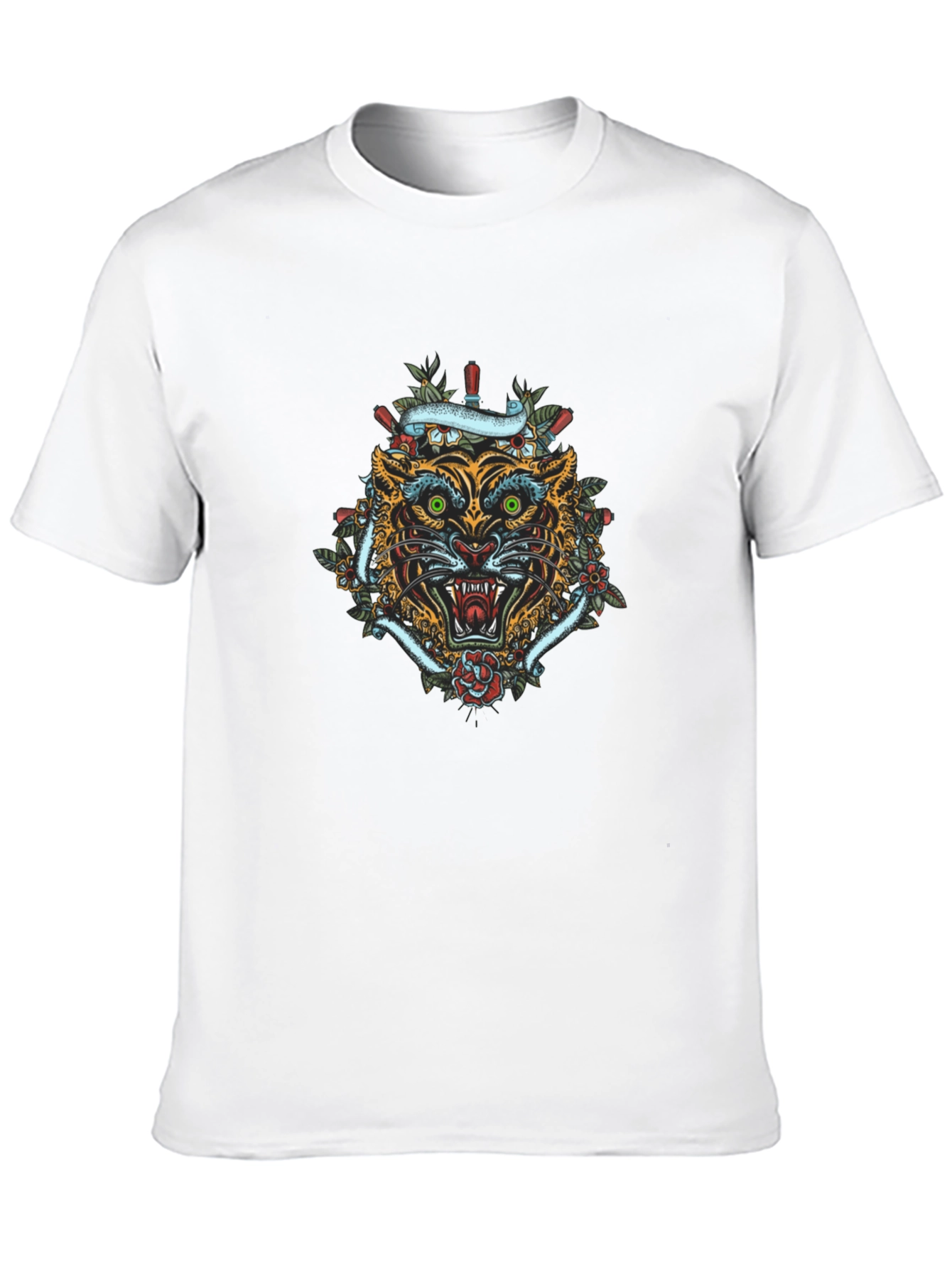 Tiger Tattoo Graphic Tee - Mens Black Cotton T-Shirt