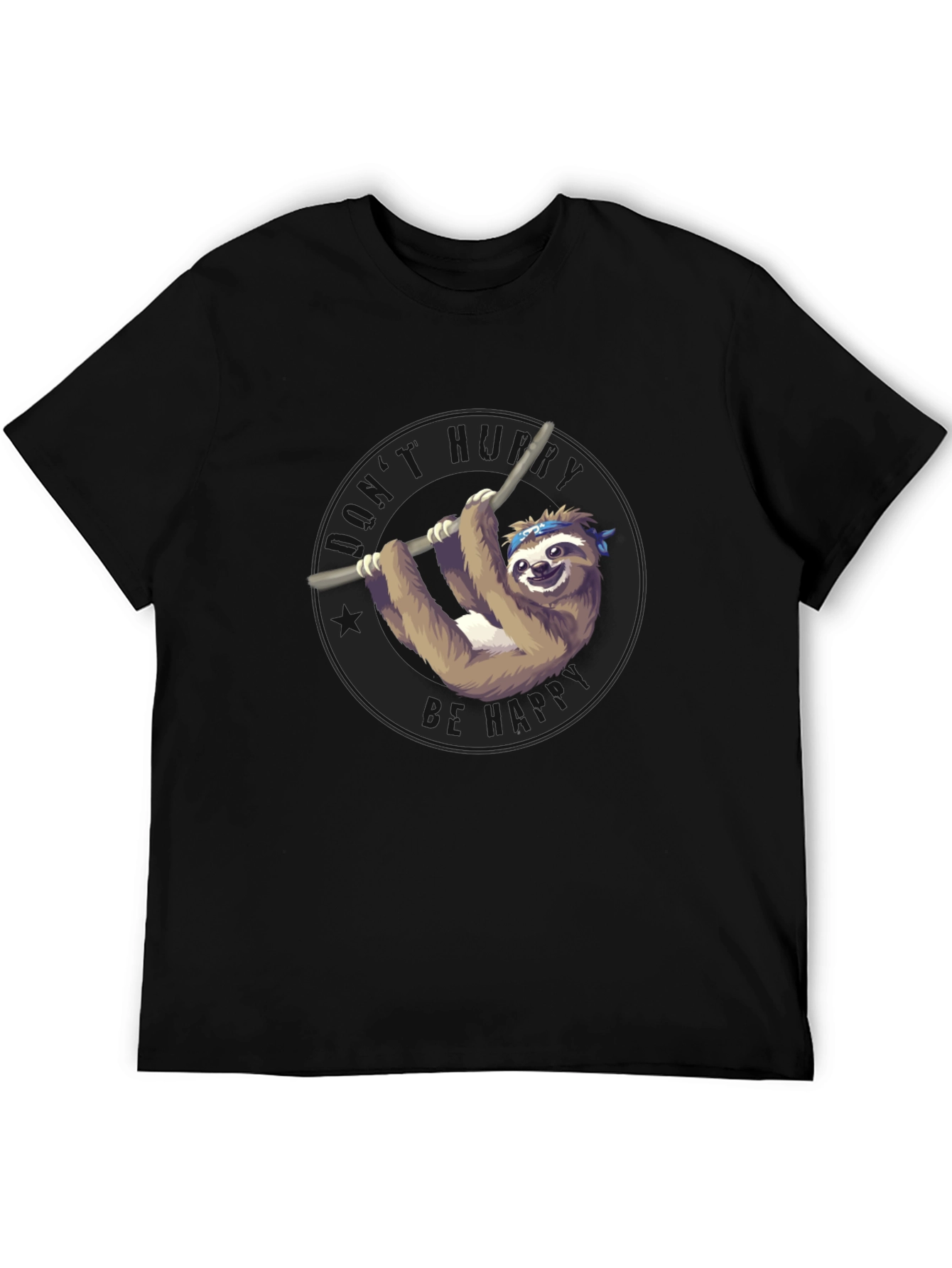 Mens Black T-Shirt Sloth Graphic Tee