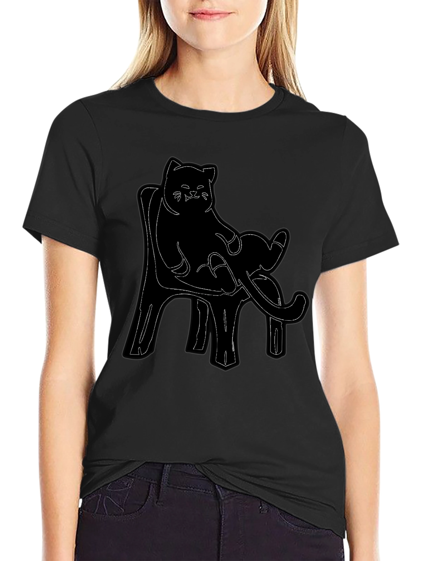 Cat on Chair Graphic Tee - Black