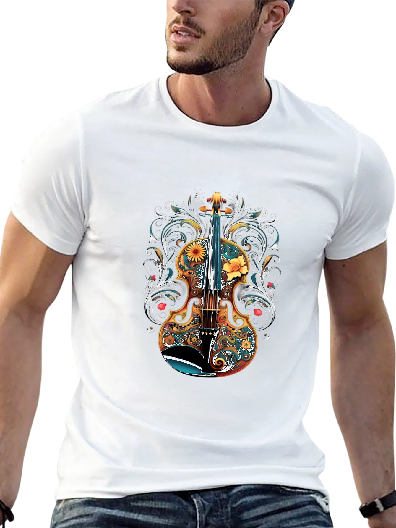 Floral Violin Graphic T-Shirt
