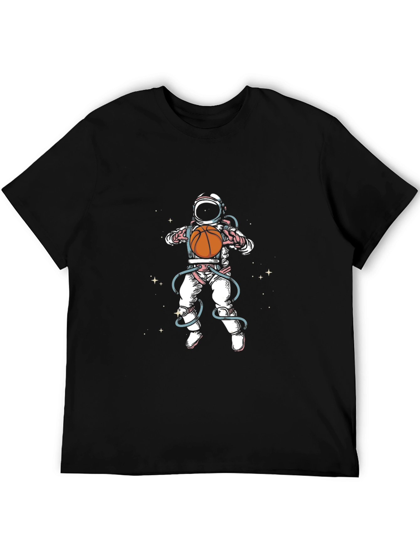 Astronaut Basketball Graphic Tee - Black Cotton Blend