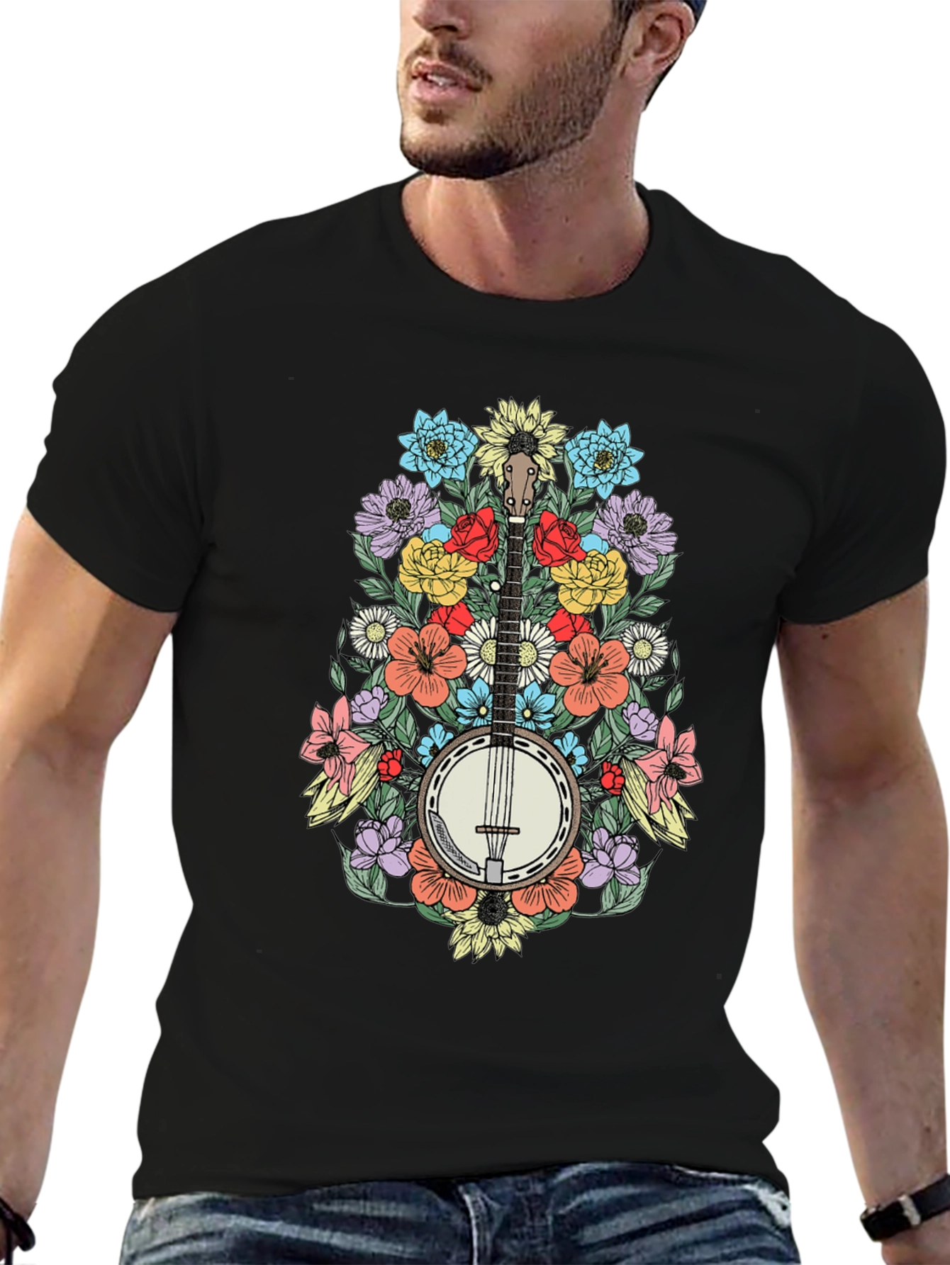 Banjo & Flowers Graphic Tee - Black T-Shirt