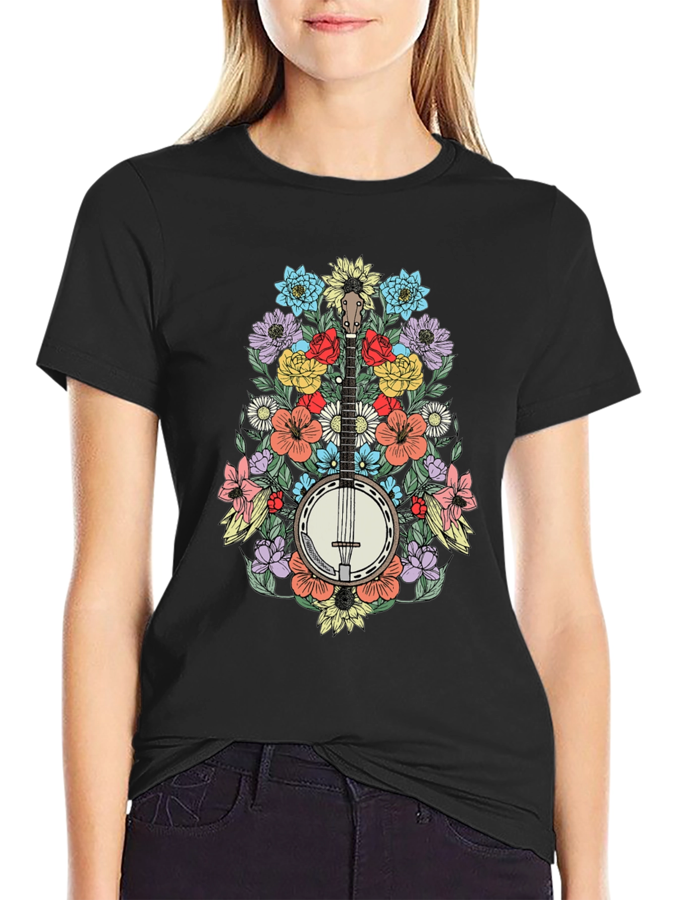 Banjo & Flowers Graphic Tee - Black T-Shirt