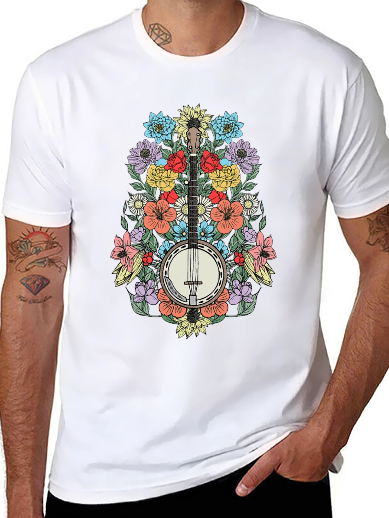 Banjo & Flowers Graphic Tee - Black T-Shirt