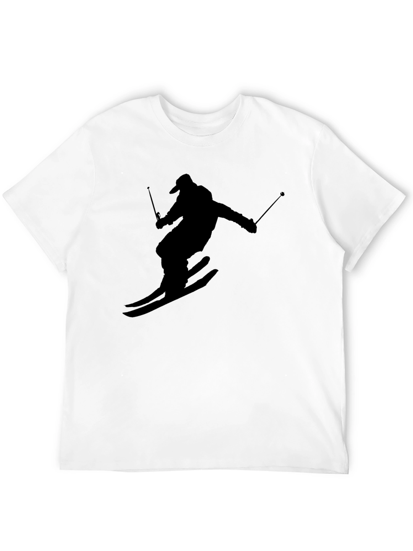 Skiing Silhouette Graphic Tee - Black Cotton T-Shirt