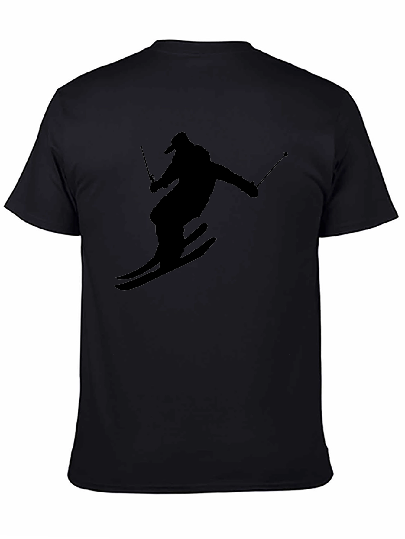 Skiing Silhouette Graphic Tee - Black Cotton T-Shirt
