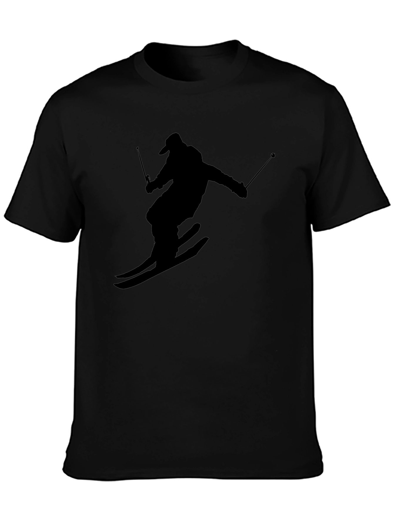 Skiing Silhouette Graphic Tee - Black Cotton T-Shirt