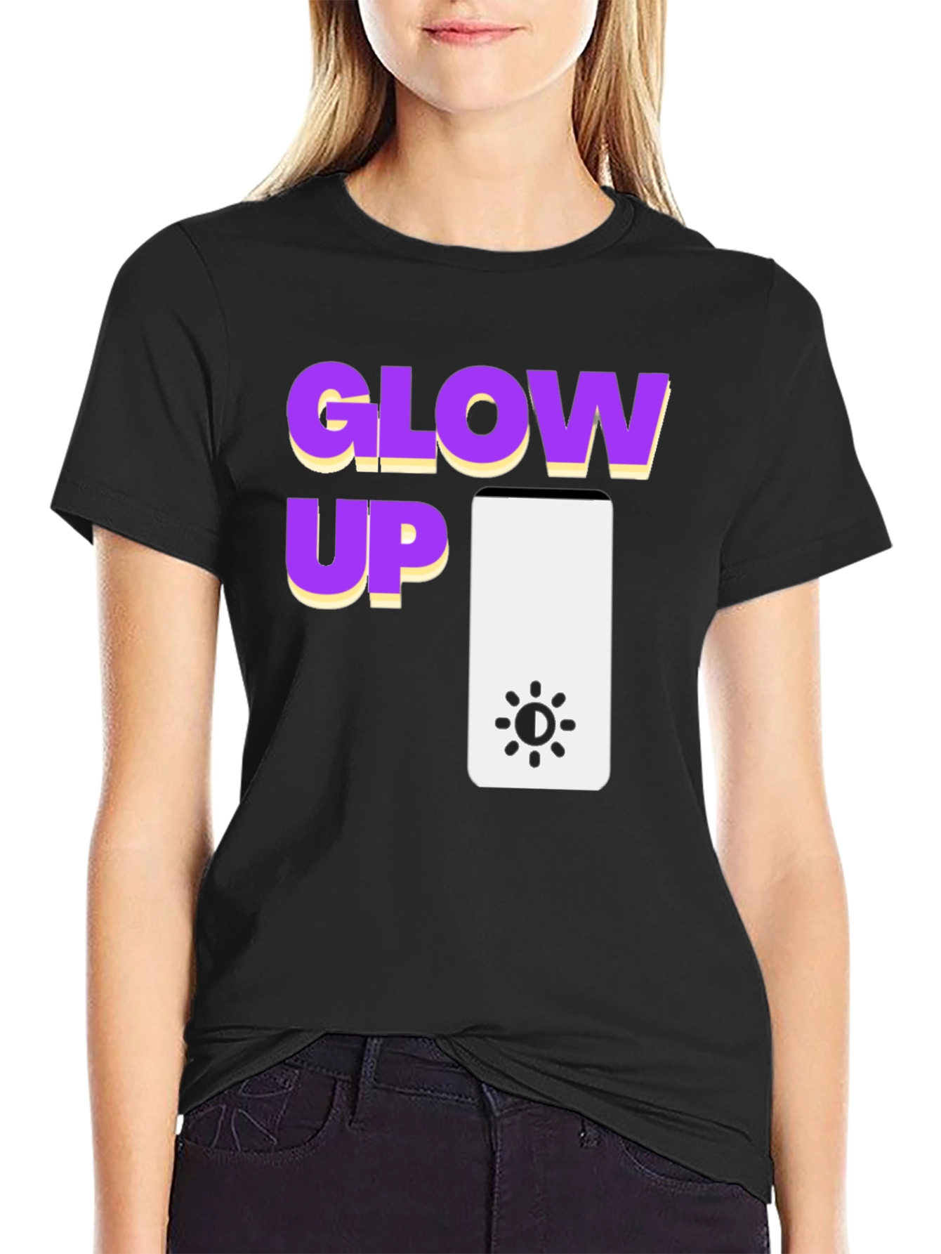 Glow Up Graphic Tee - Black Cotton T-Shirt