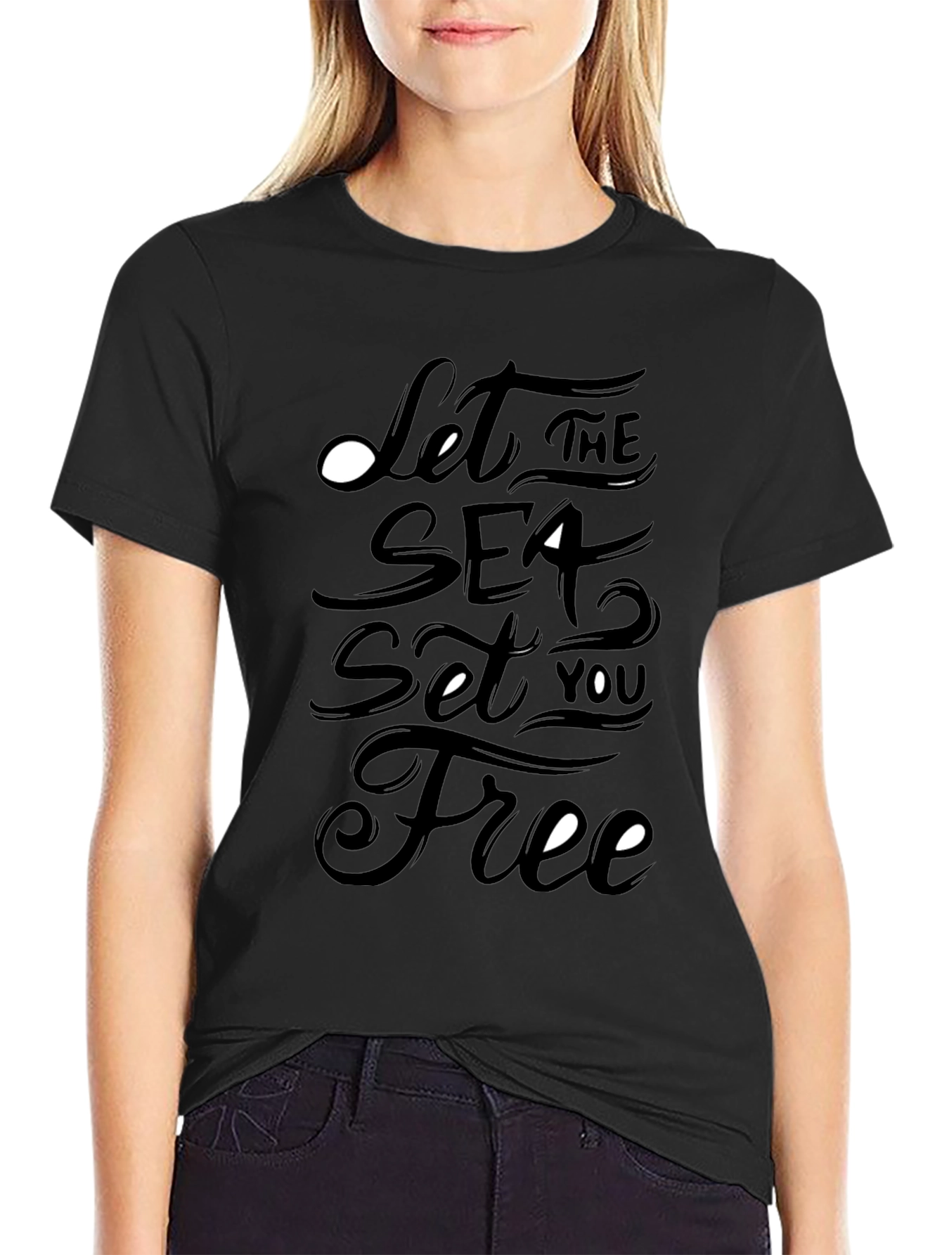 Let The Sea Set You Free Black T-Shirt