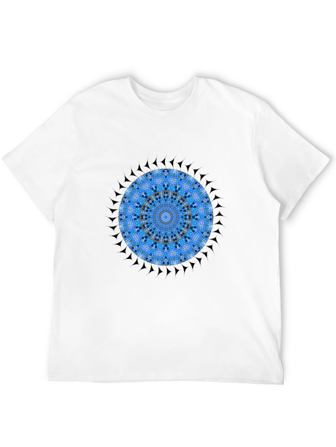 Blue Mosaic Mandala Graphic Black T-Shirt