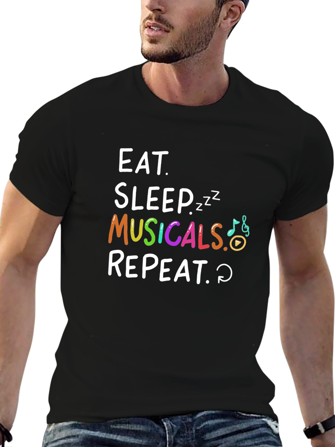 Eat Sleep Musicals Repeat Black T-Shirt