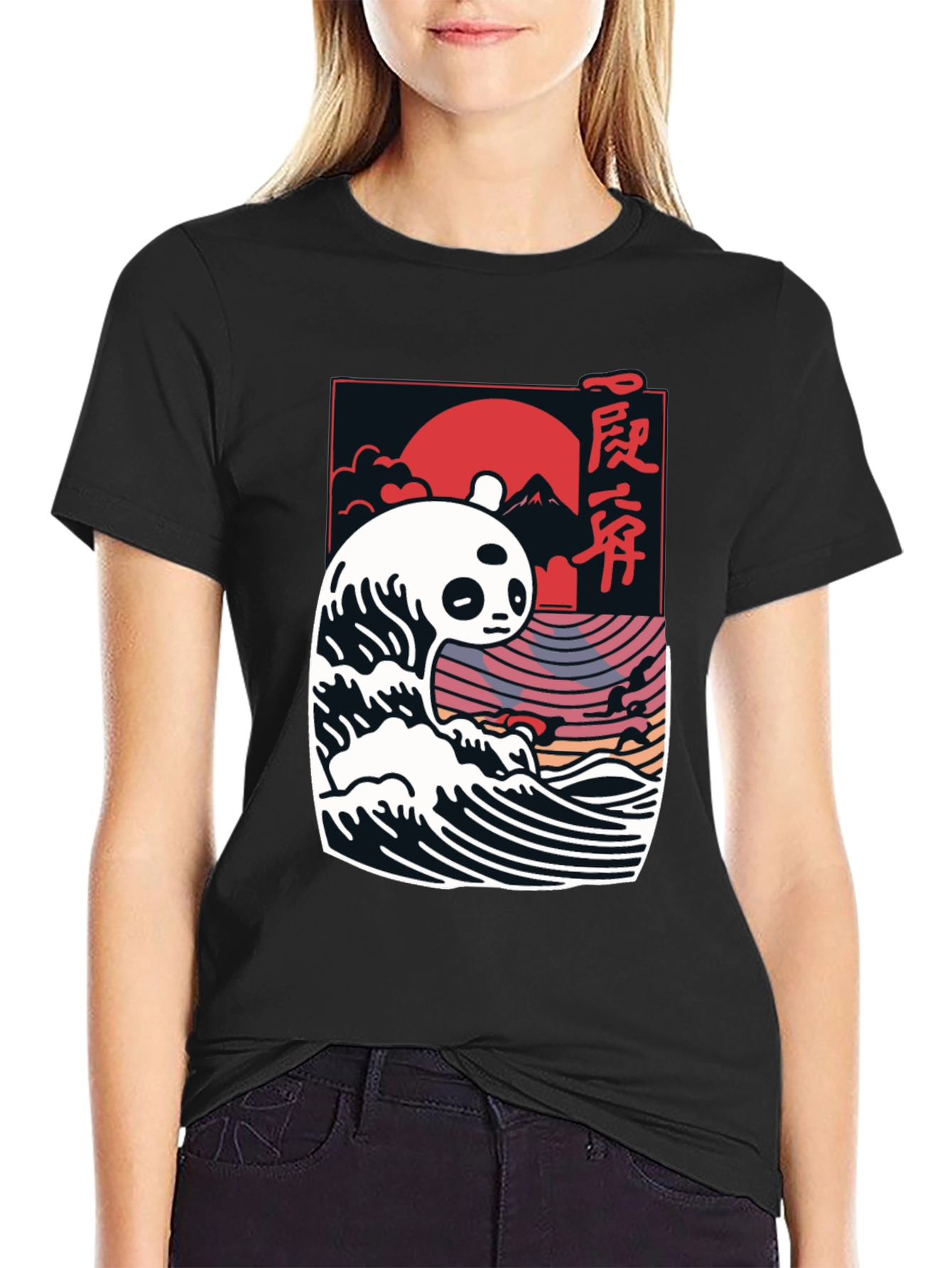Panda Wave Graphic Tee - Stylish Mens Black T-Shirt