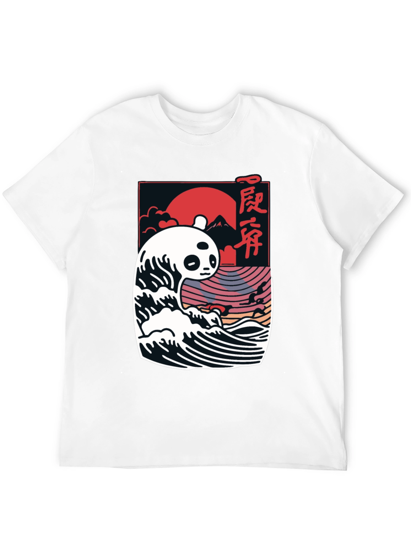 Panda Wave Graphic Tee - Stylish Mens Black T-Shirt