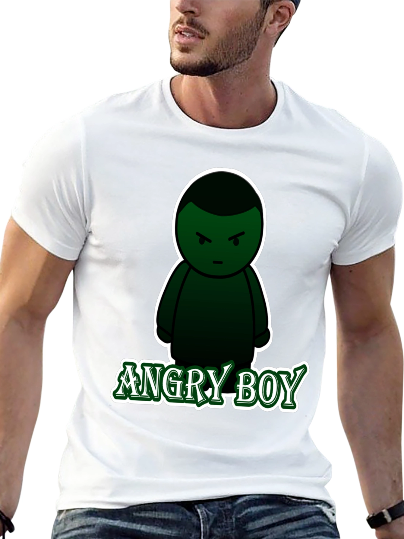 Angry Boy Graphic Tee - Black Cotton Blend T-Shirt