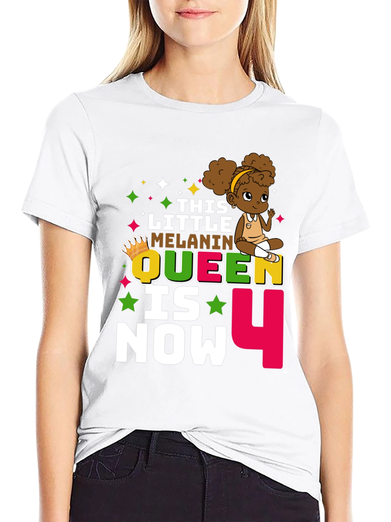 Little Melanin Queen Birthday T-Shirt - 4th Birthday