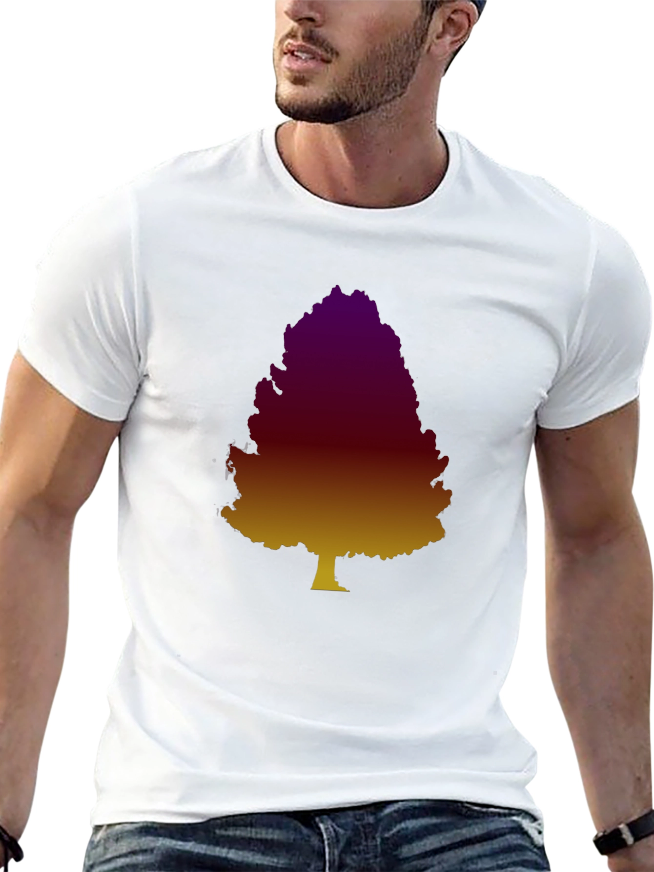 Gradient Tree Graphic Tee - Casual Black T-Shirt