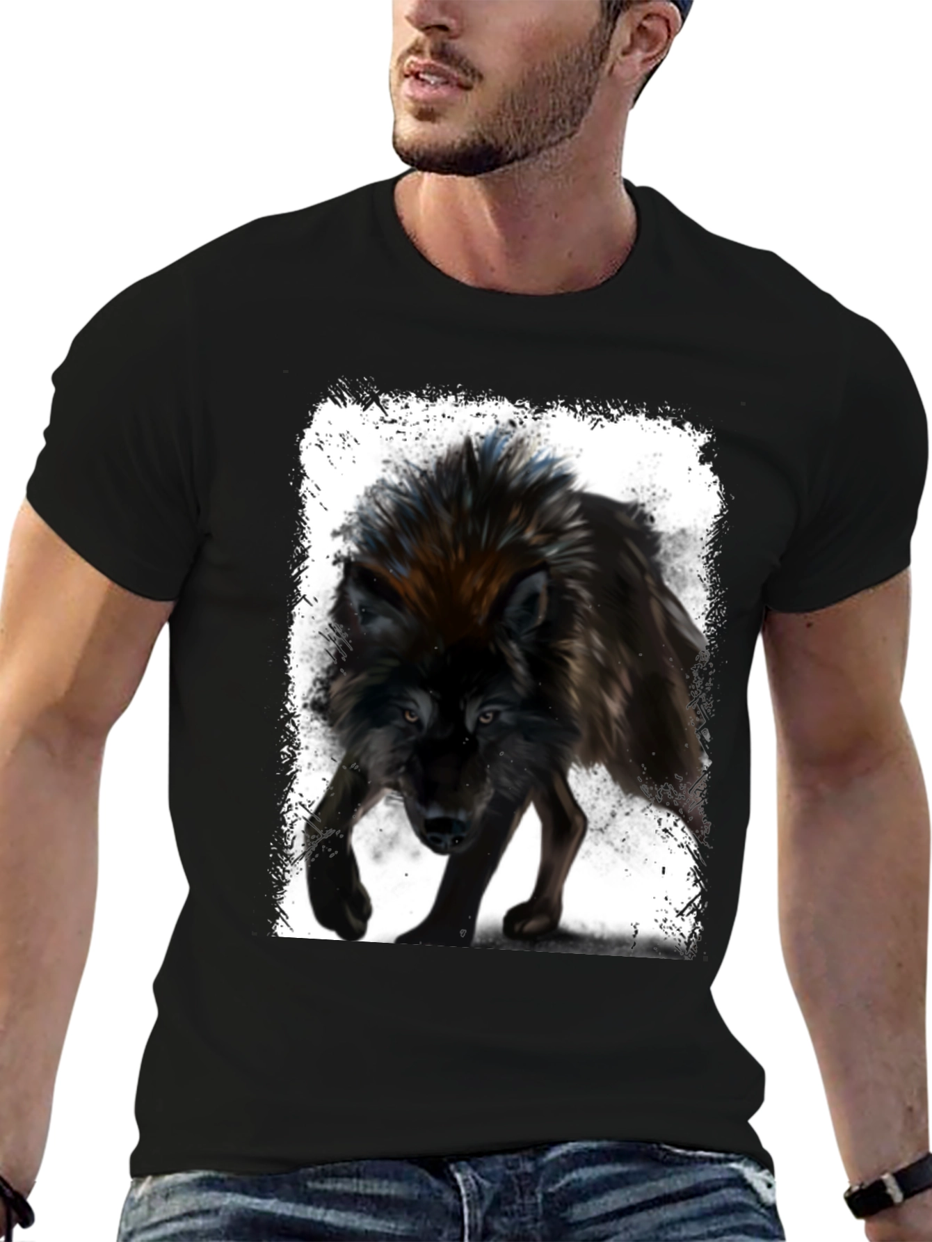 Wolf Graphic Print Black T-Shirt