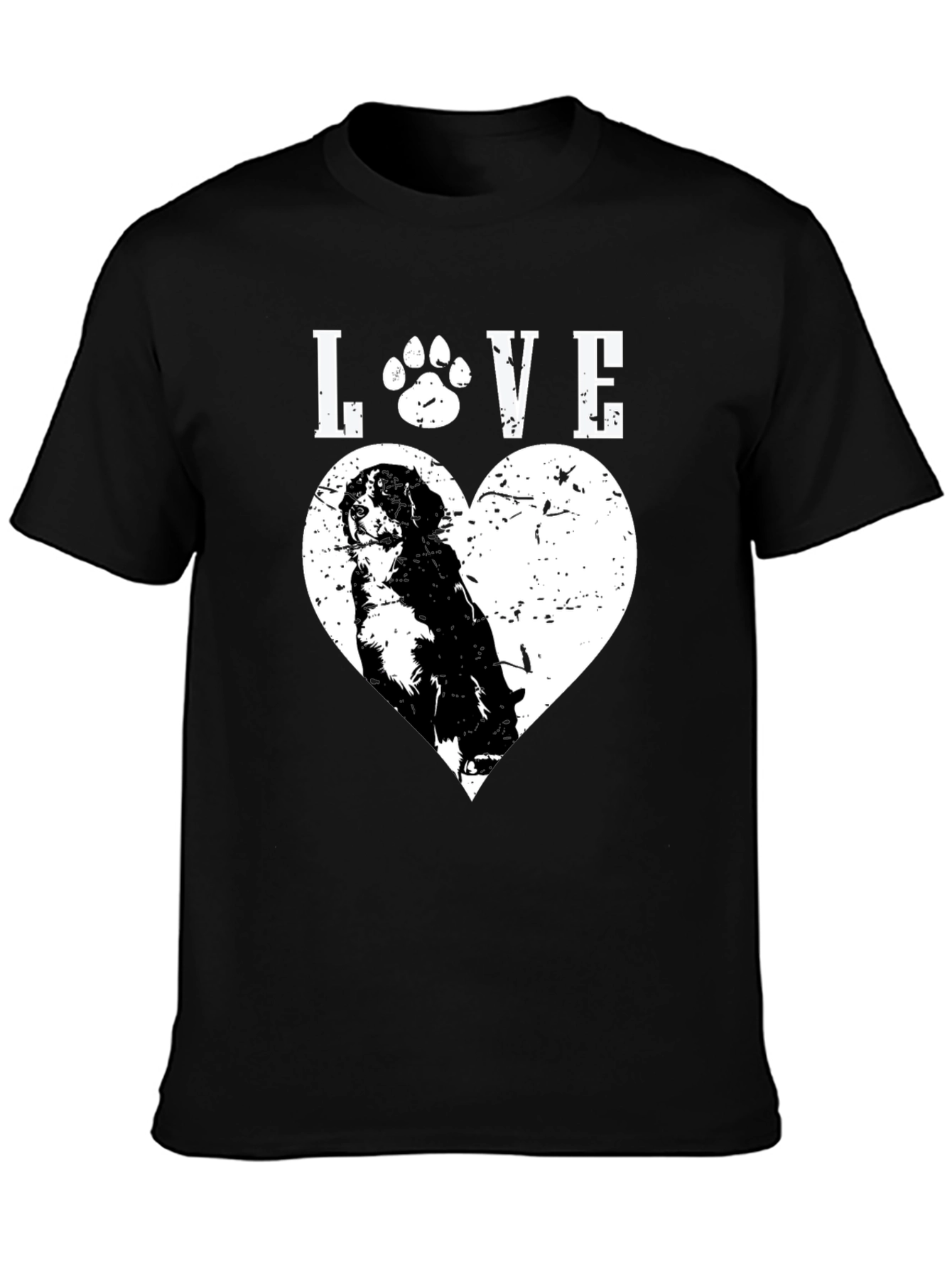 Dog Lover Black T-Shirt - Paw Print Heart Design