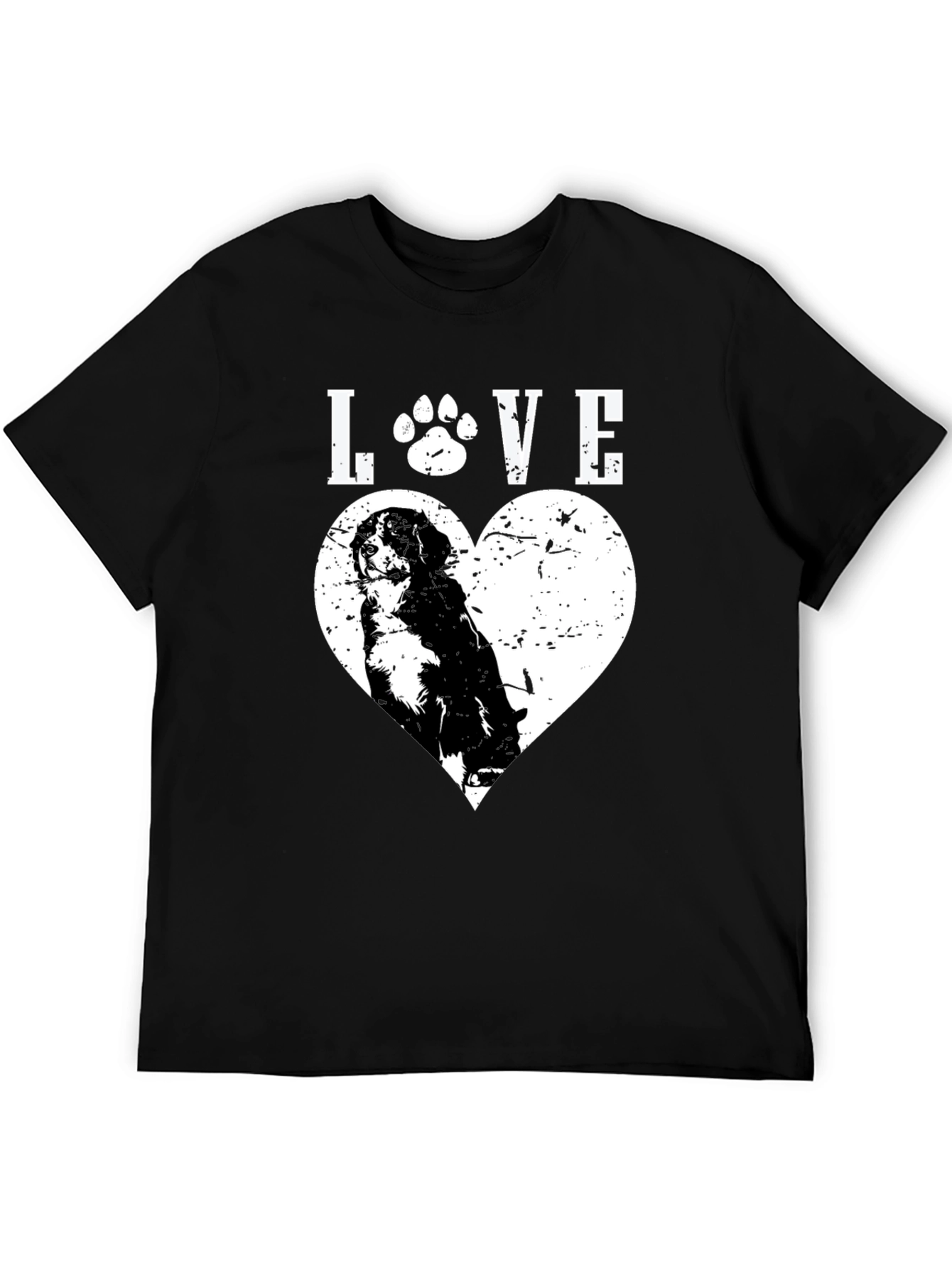Dog Lover Black T-Shirt - Paw Print Heart Design