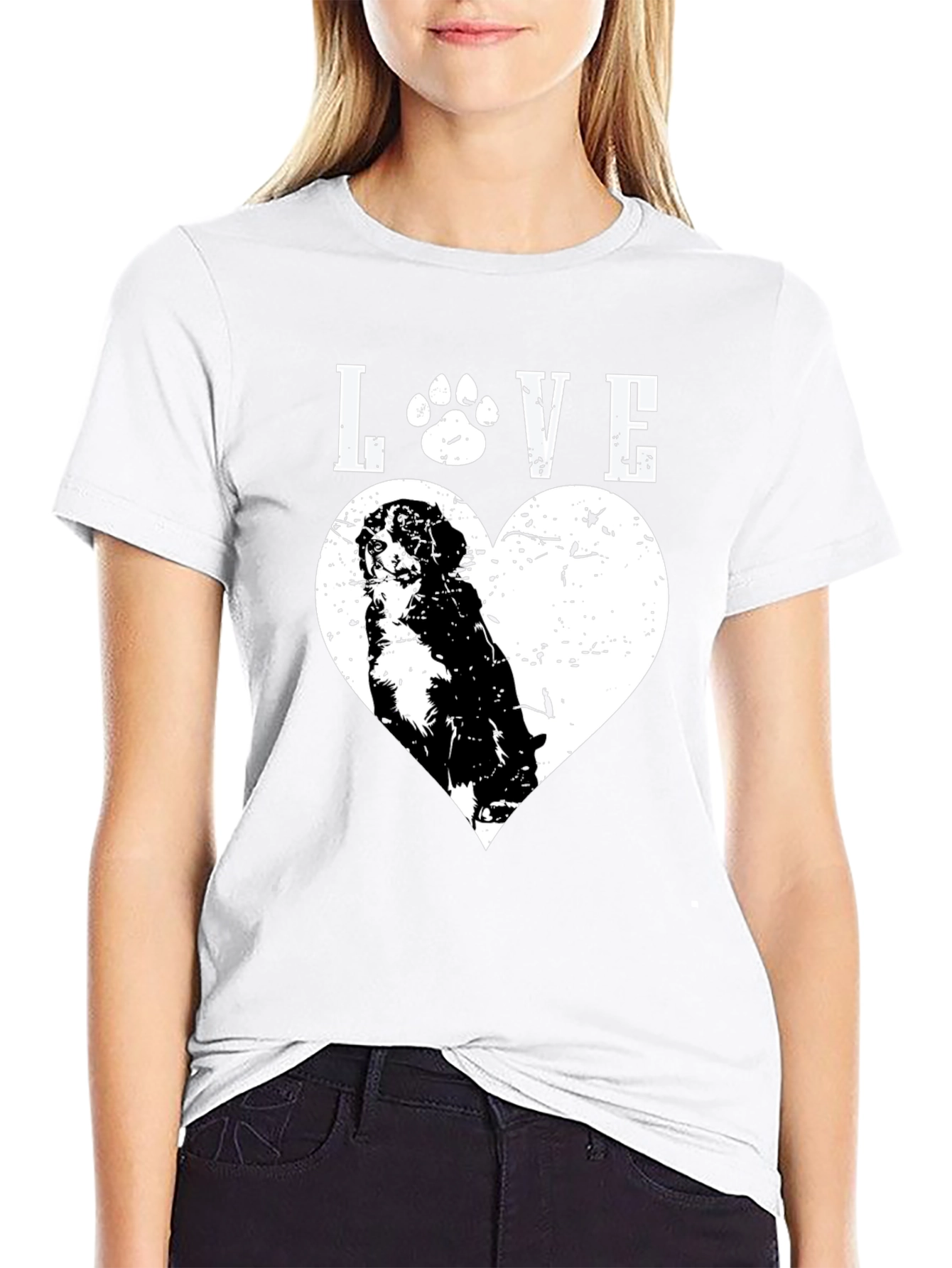 Dog Lover Black T-Shirt - Paw Print Heart Design