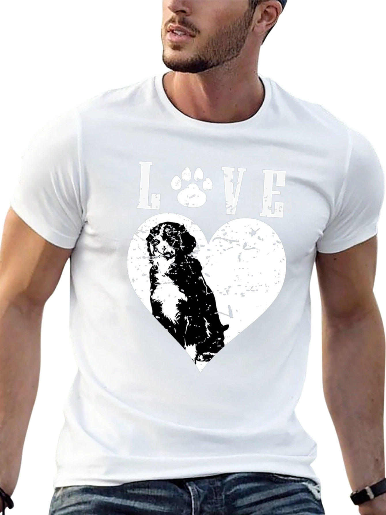 Dog Lover Black T-Shirt - Paw Print Heart Design