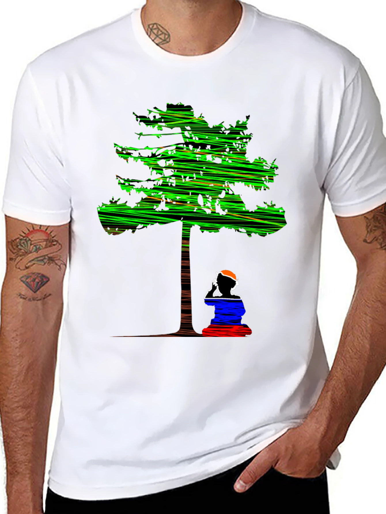 Abstract Tree Graphic Tee - Relaxed Fit Black T-Shirt