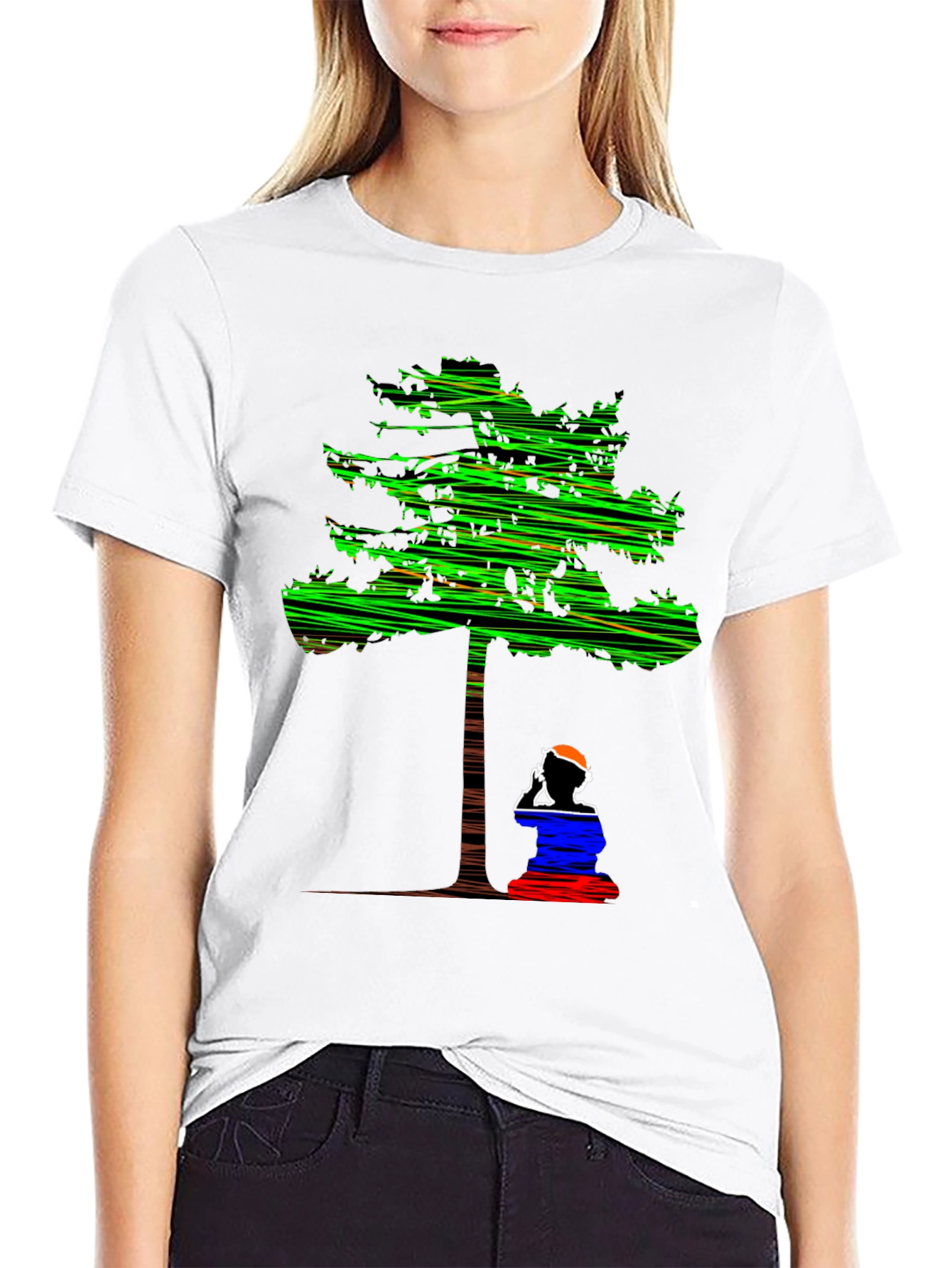 Abstract Tree Graphic Tee - Relaxed Fit Black T-Shirt