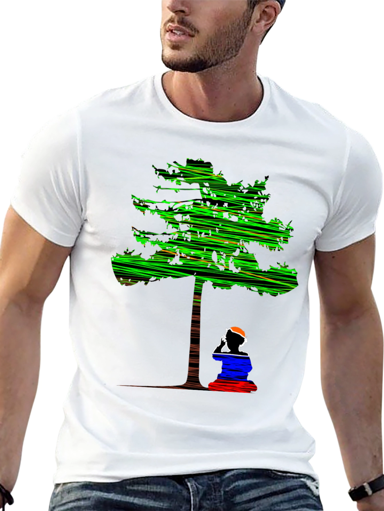 Abstract Tree Graphic Tee - Relaxed Fit Black T-Shirt