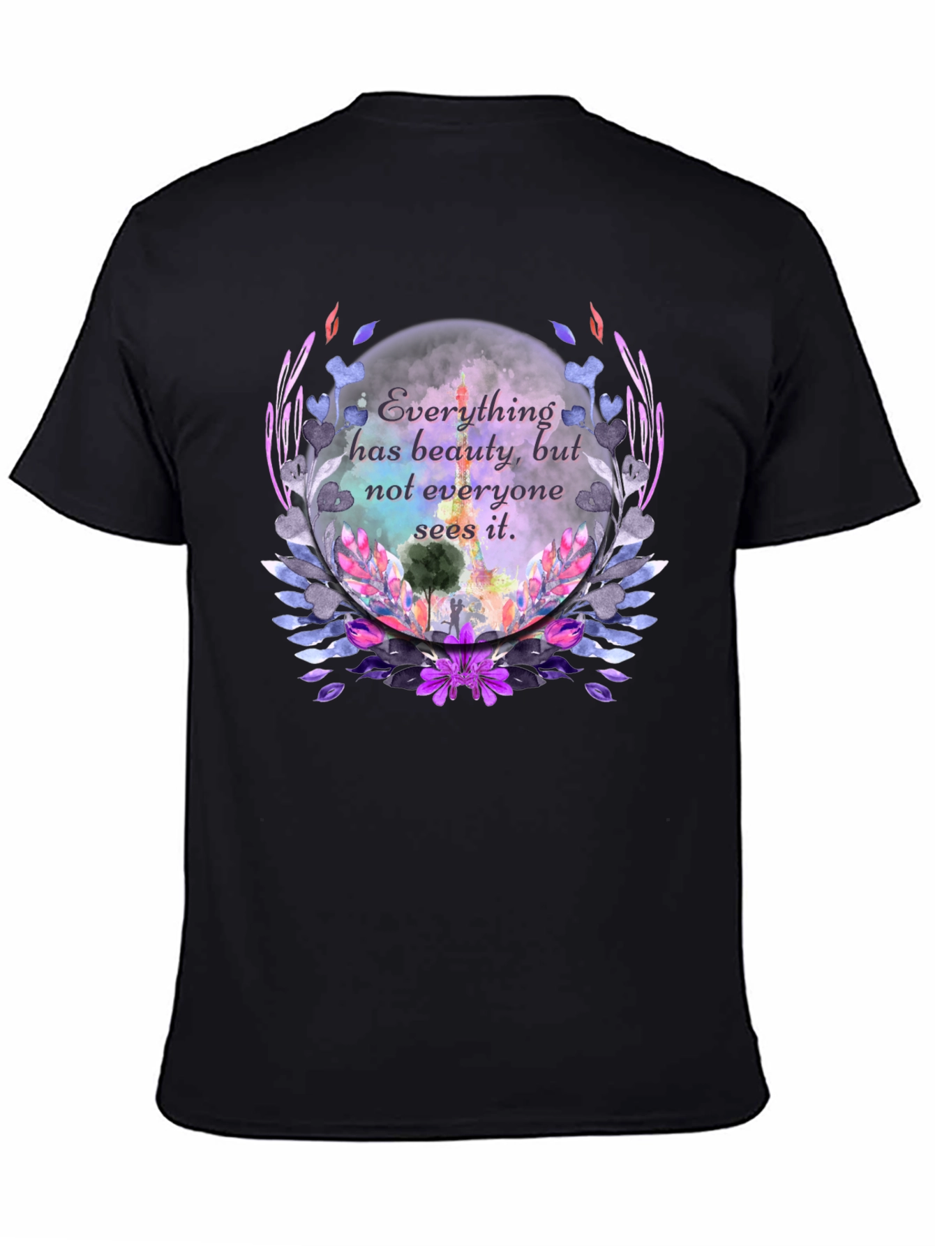 Beauty Quote Floral Graphic Black T-Shirt
