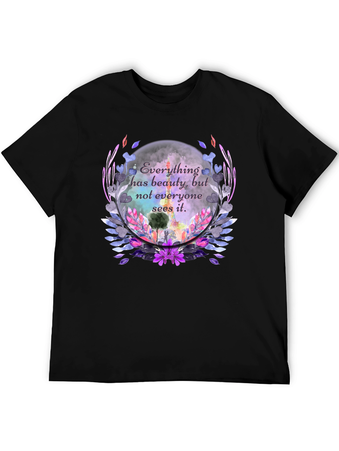 Beauty Quote Floral Graphic Black T-Shirt