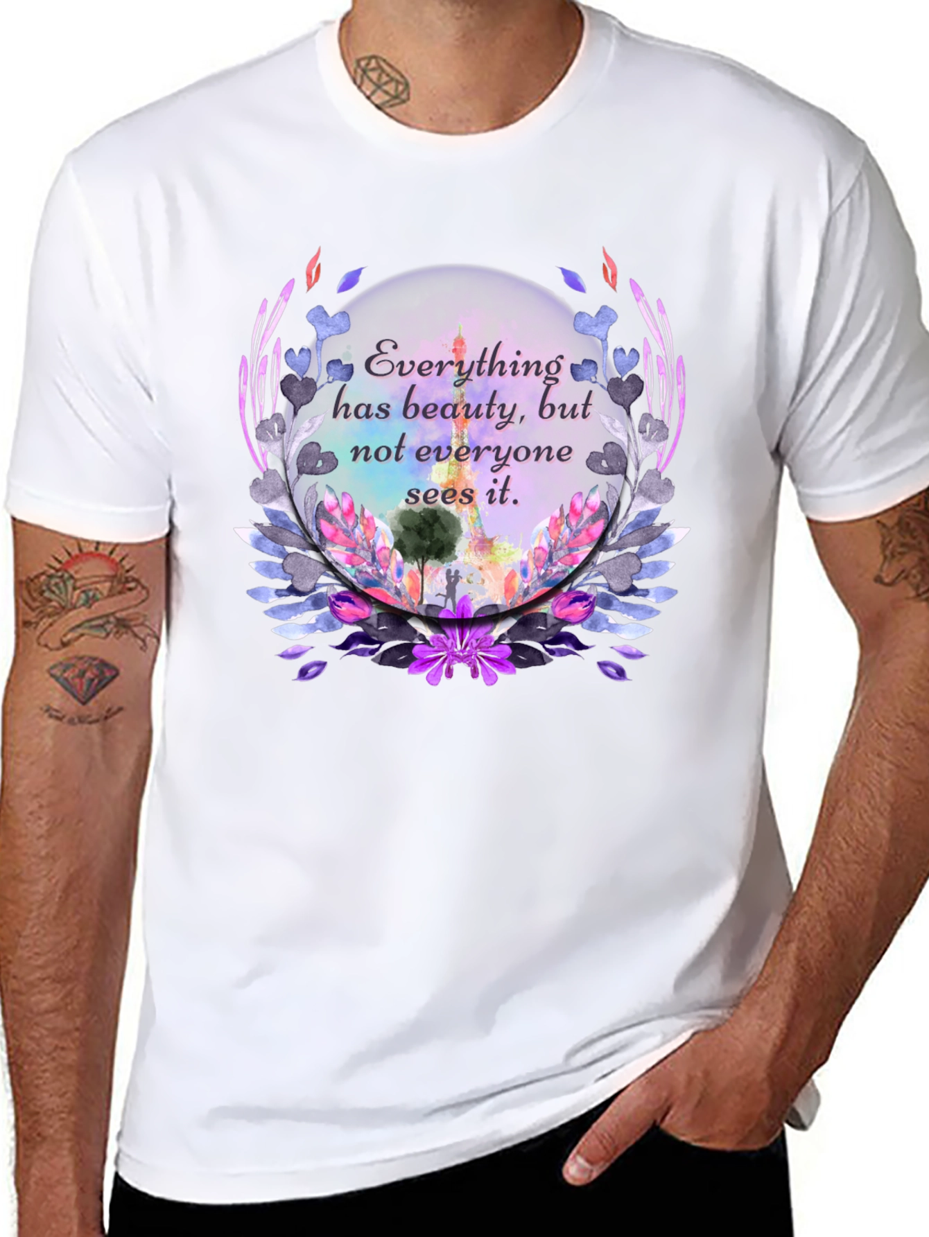Beauty Quote Floral Graphic Black T-Shirt