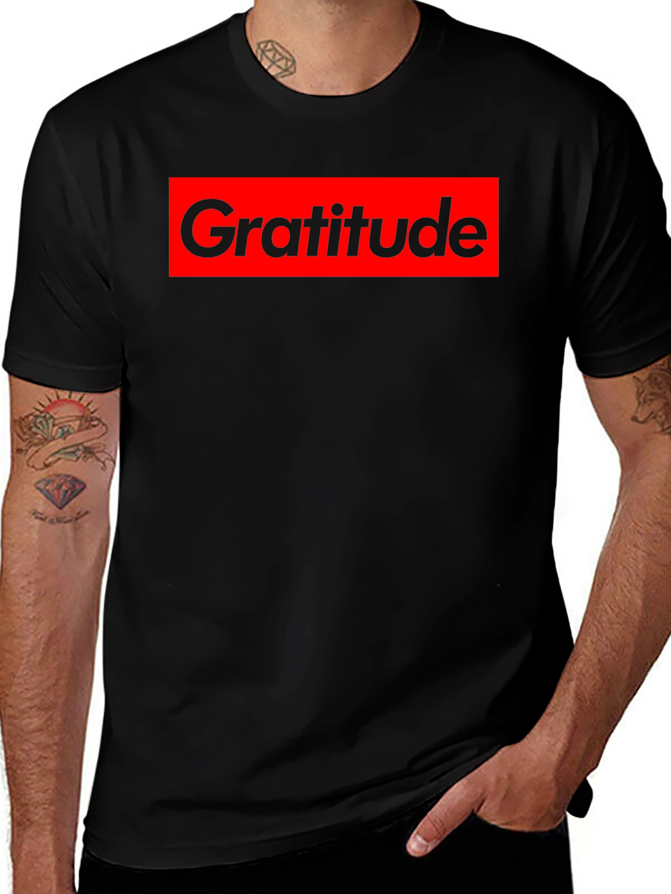 Gratitude Graphic Tee - Black Cotton Crew Neck Shirt