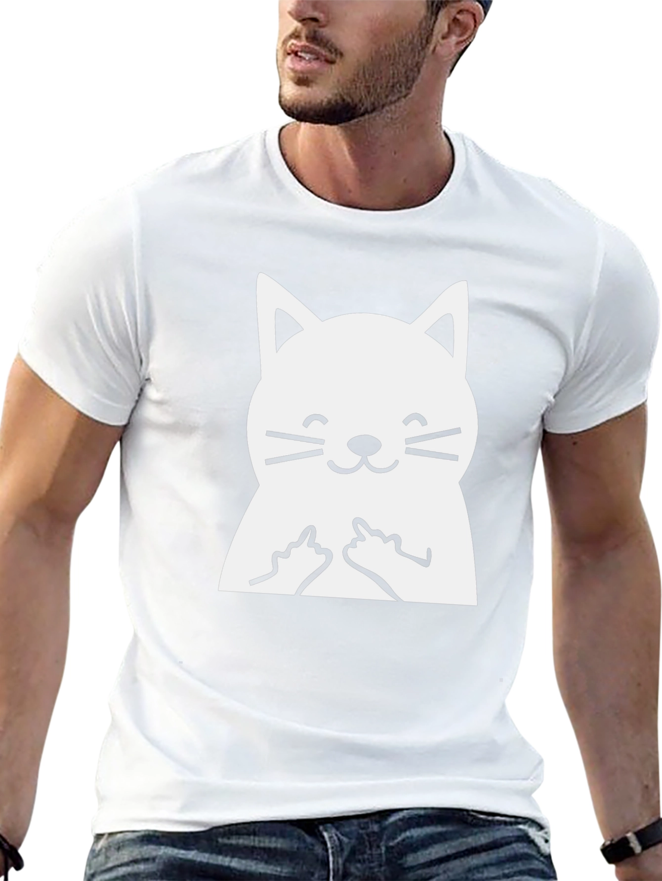 Funny Cat Middle Finger Graphic T-Shirt