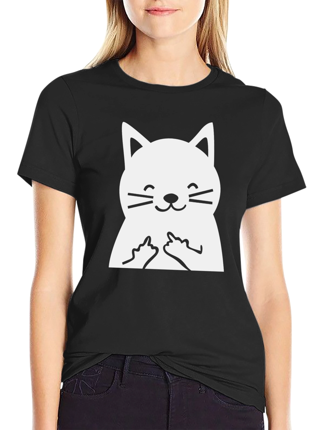 Funny Cat Middle Finger Graphic T-Shirt