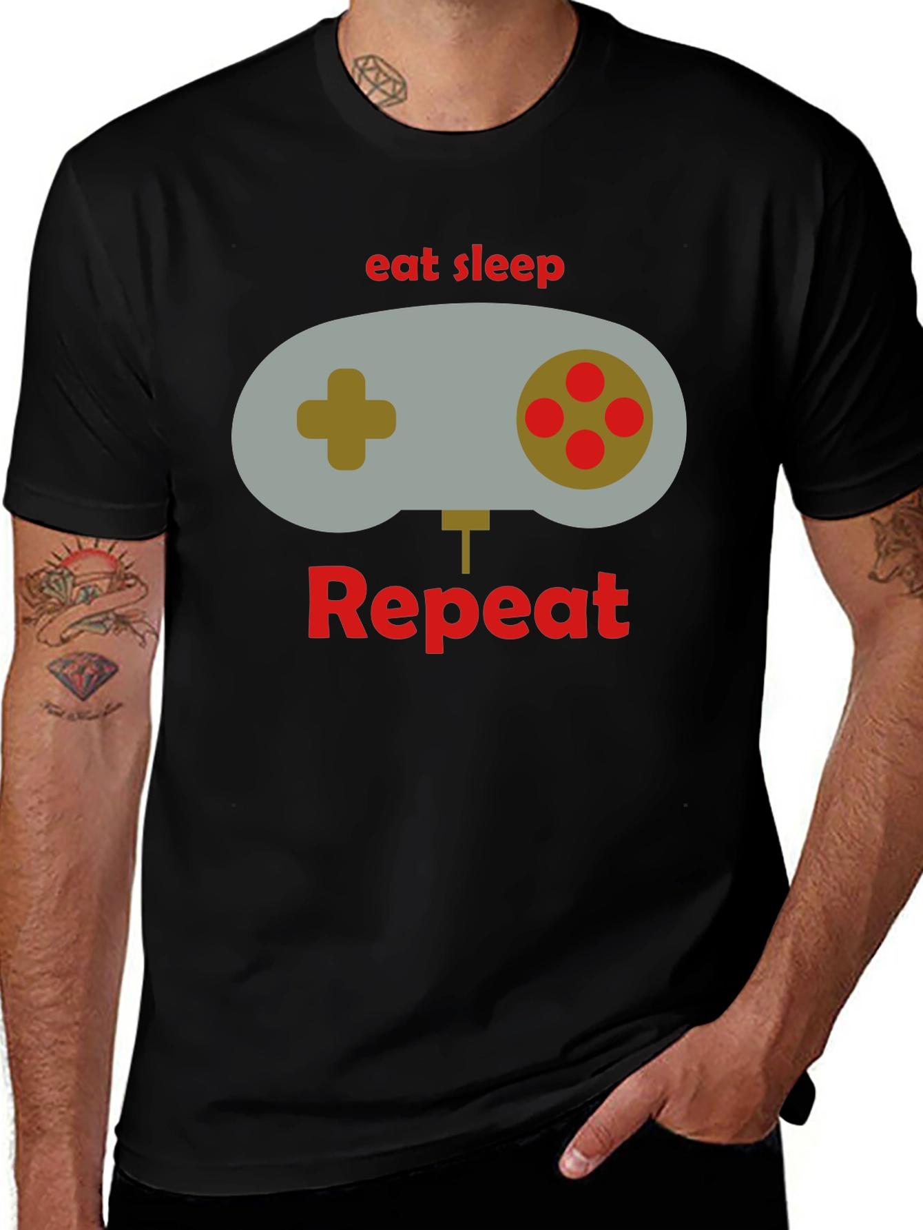 Eat Sleep Game Repeat Black T-Shirt