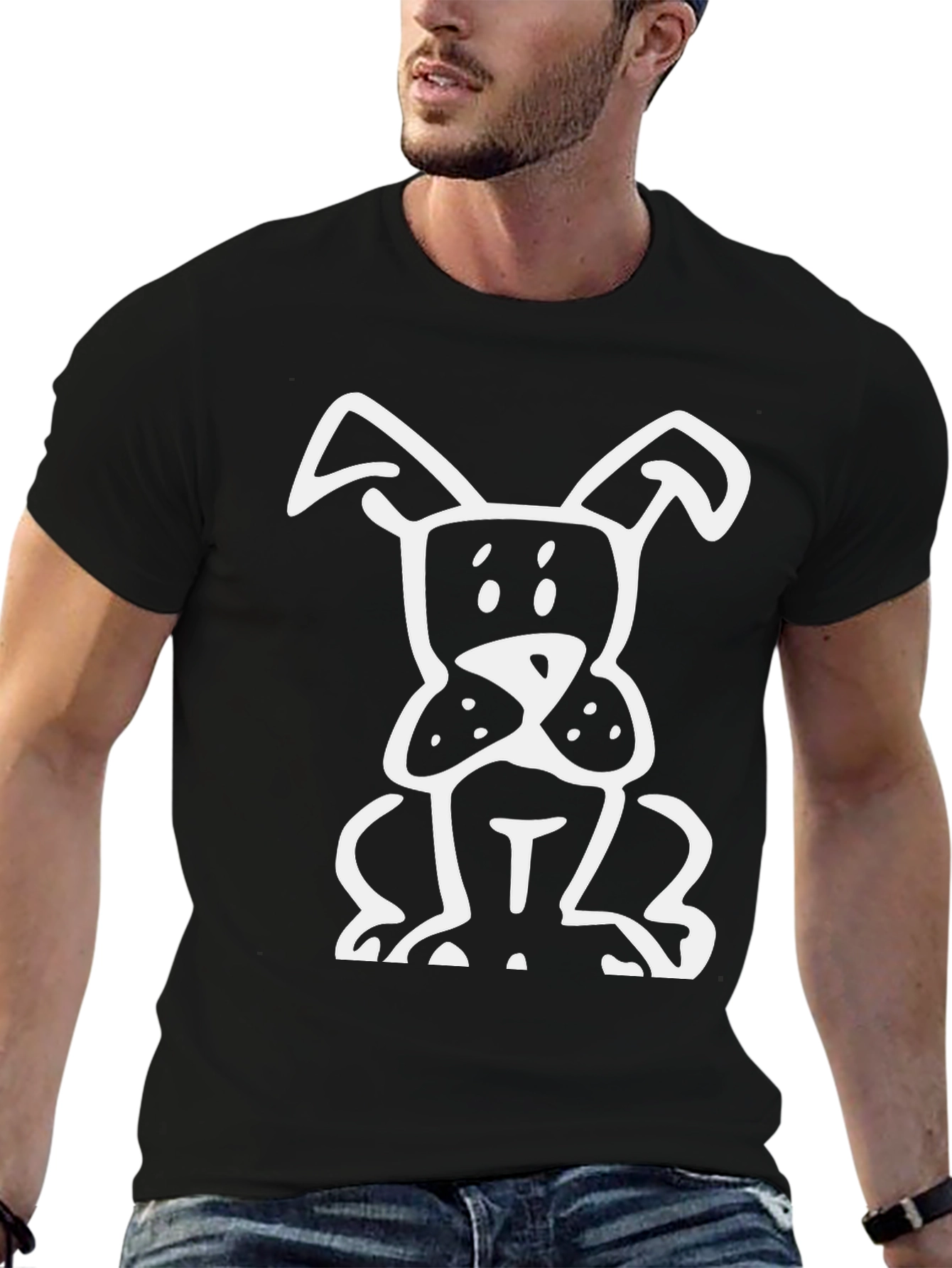 Dog Cartoon Graphic Tee - Black