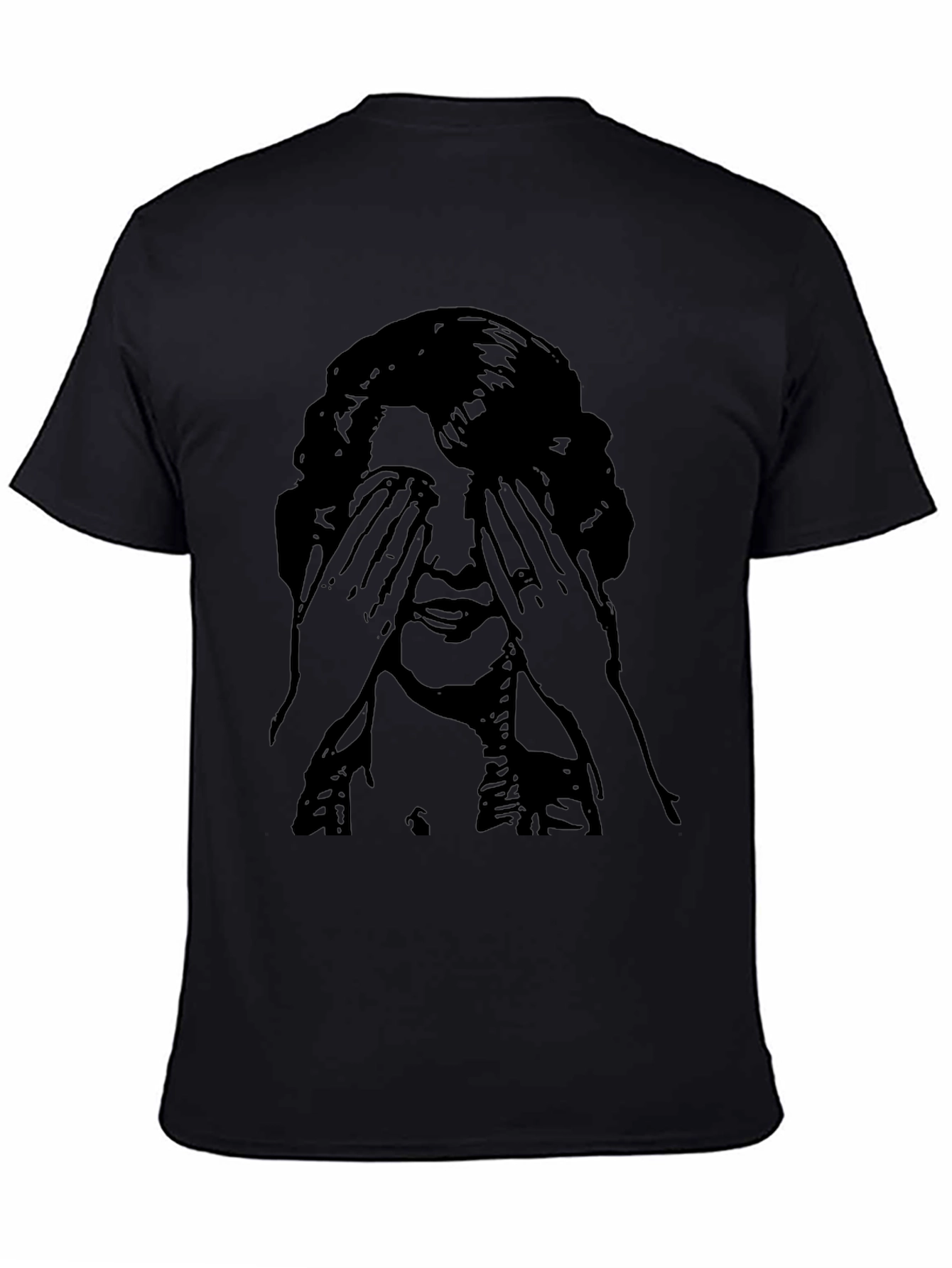 Black Graphic Tee - Woman Covering Eyes Print