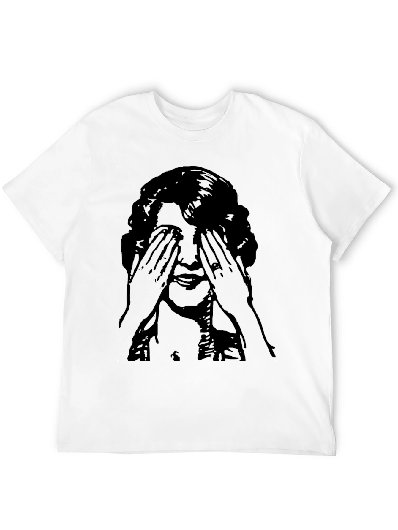 Black Graphic Tee - Woman Covering Eyes Print