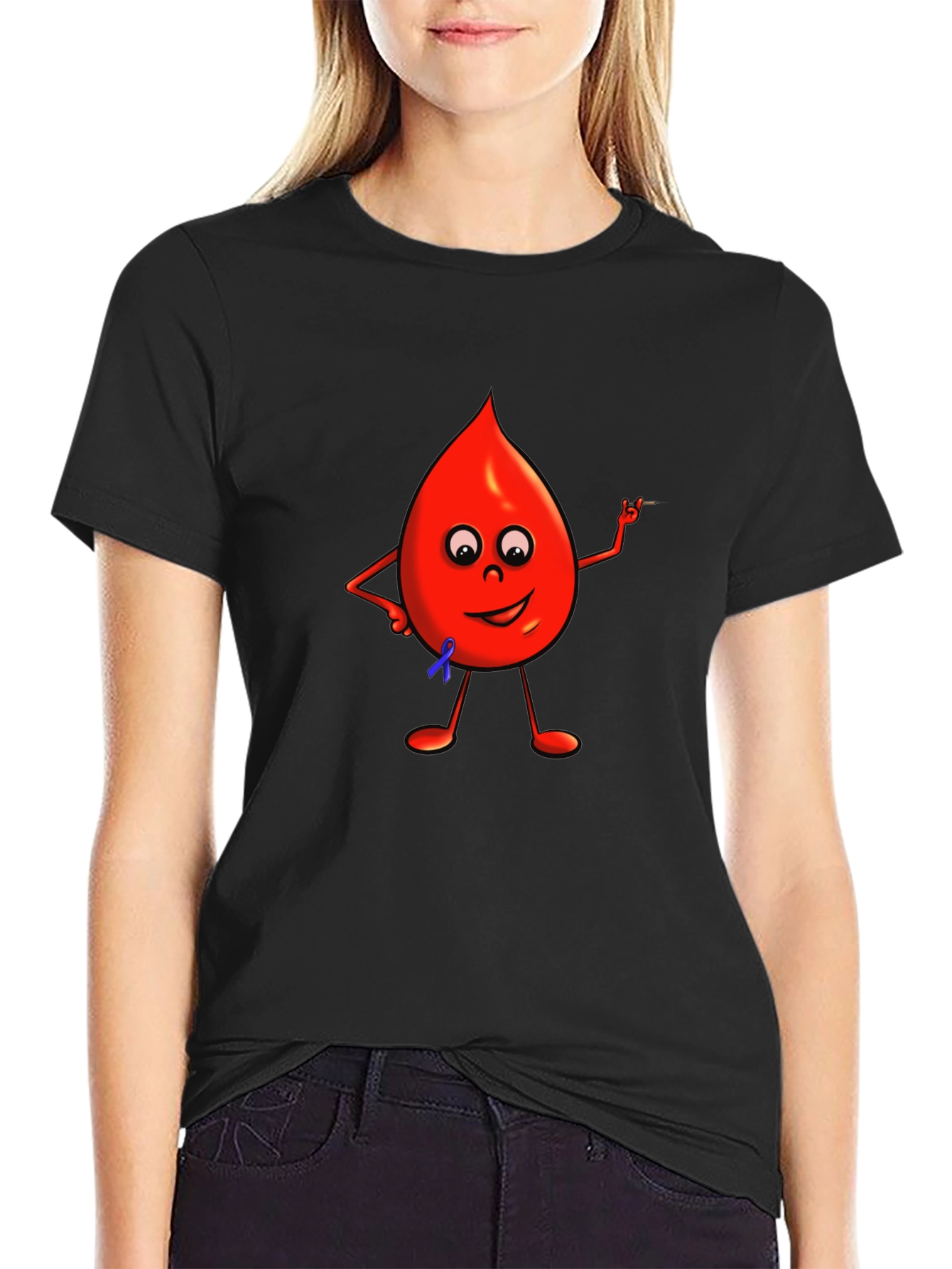 Cartoon Blood Drop Black T-Shirt