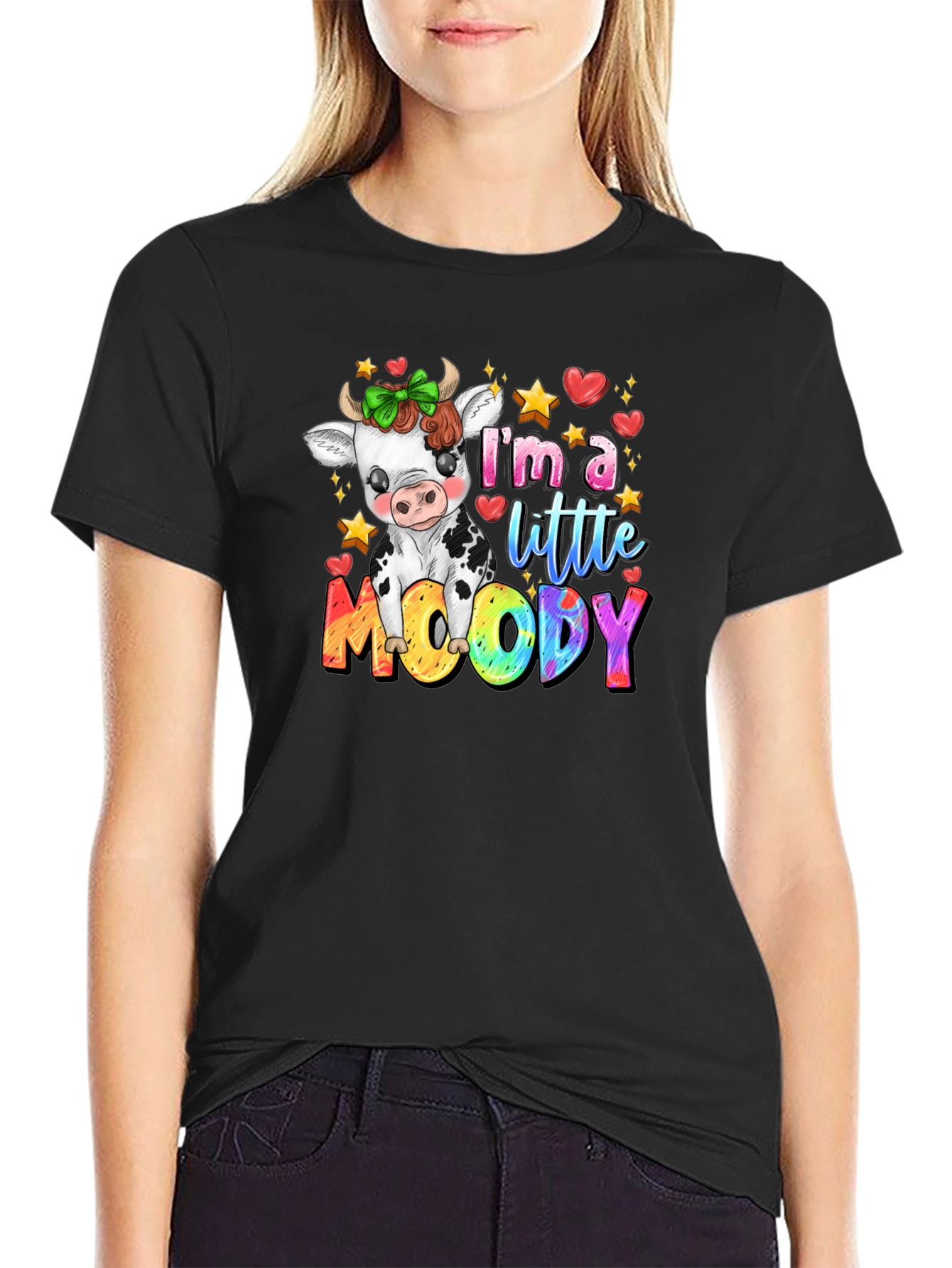 Moody Cow Graphic T-Shirt - Cute Cartoon Tee