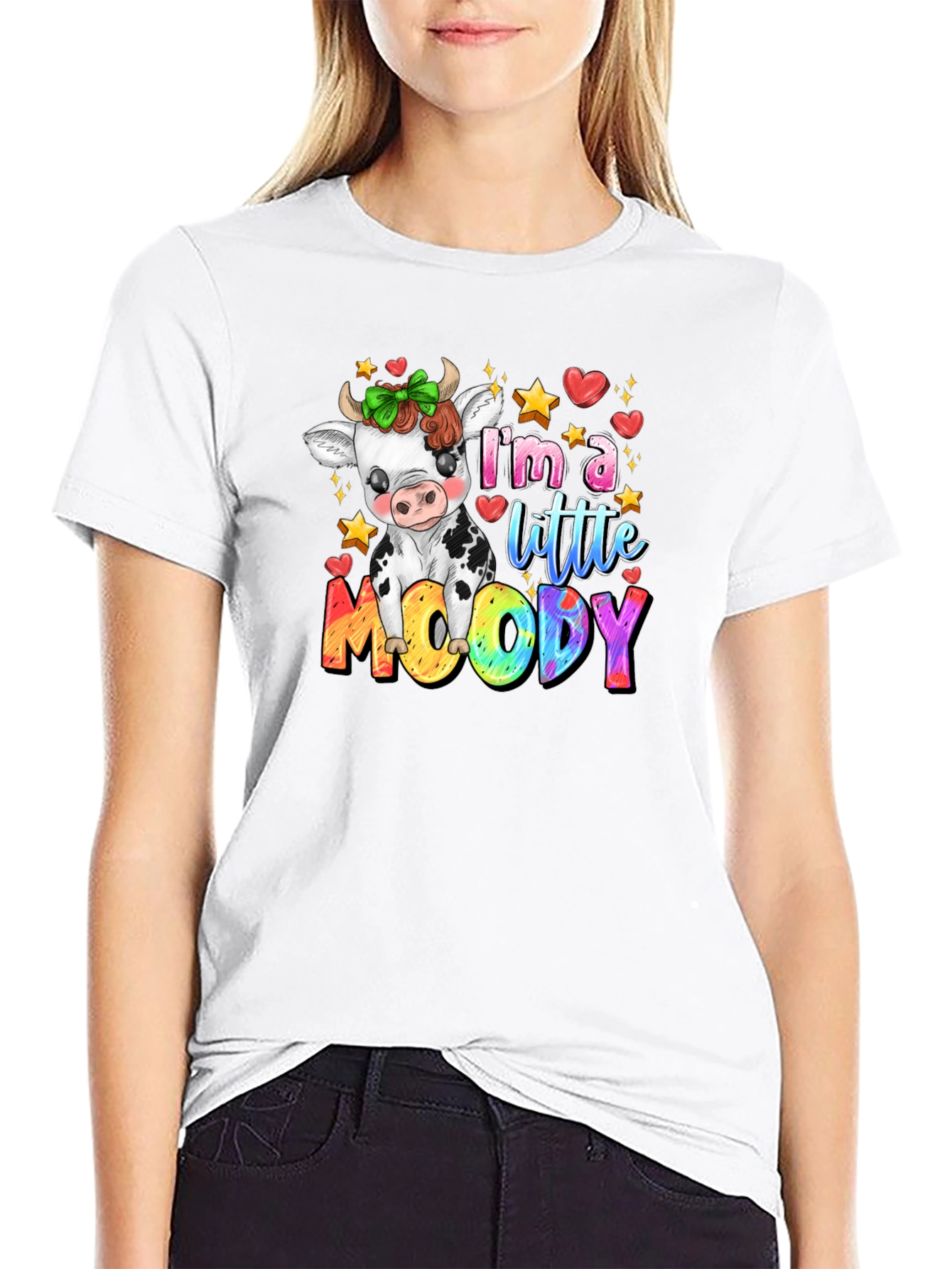 Moody Cow Graphic T-Shirt - Cute Cartoon Tee