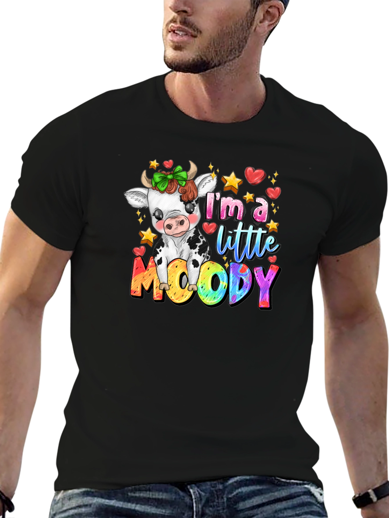 Moody Cow Graphic T-Shirt - Cute Cartoon Tee