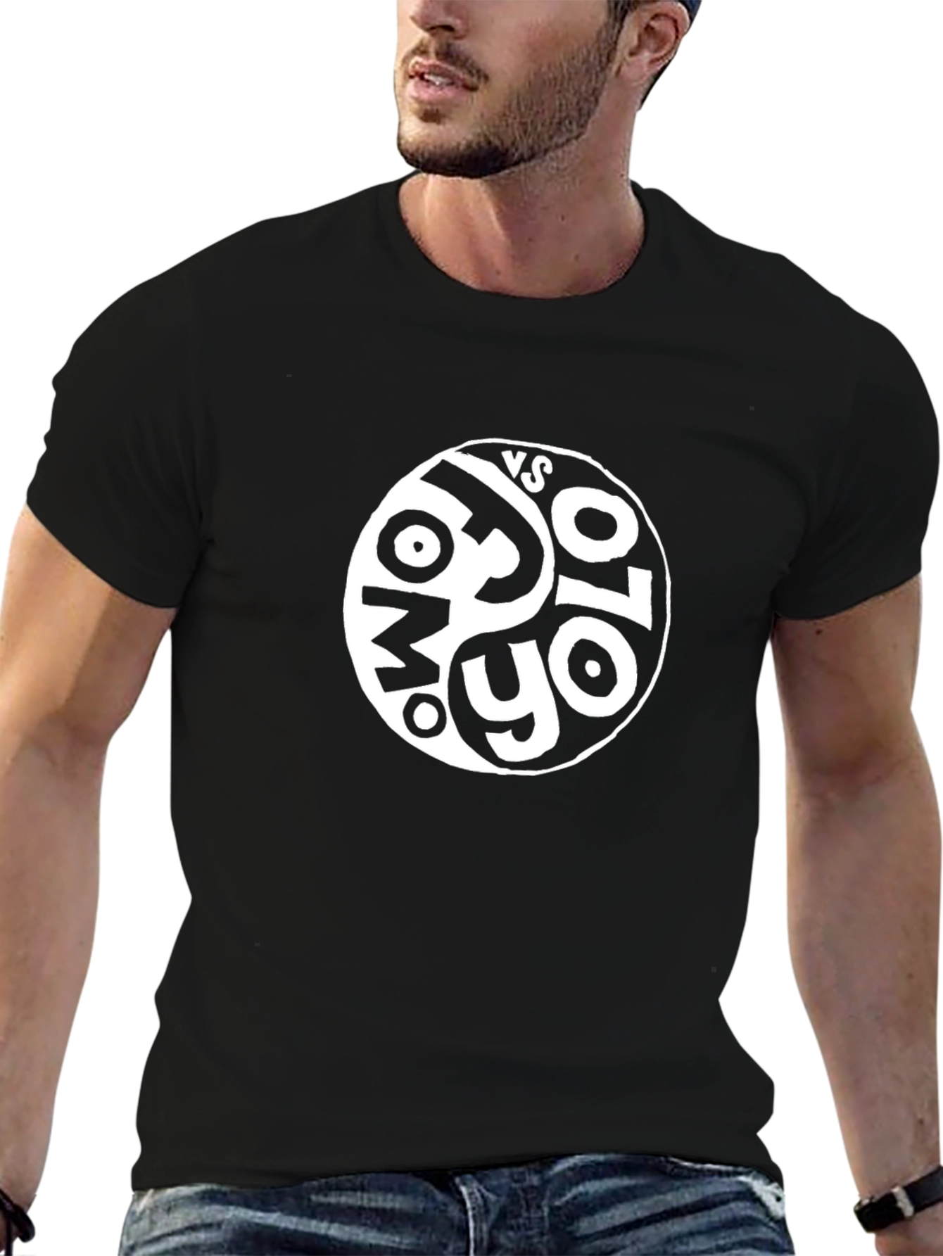 Black T-Shirt with Yin Yang Style Graphic Design