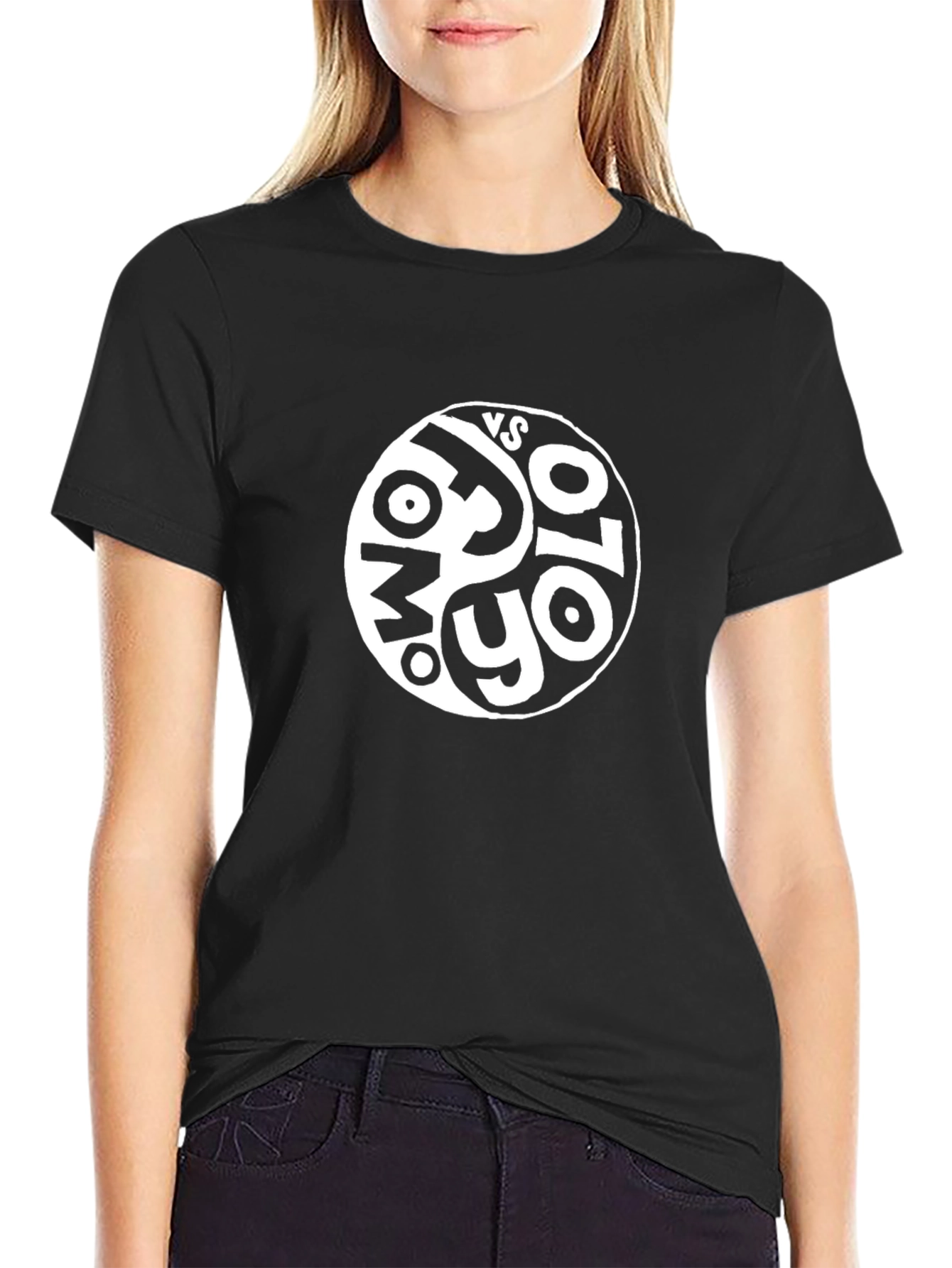Black T-Shirt with Yin Yang Style Graphic Design