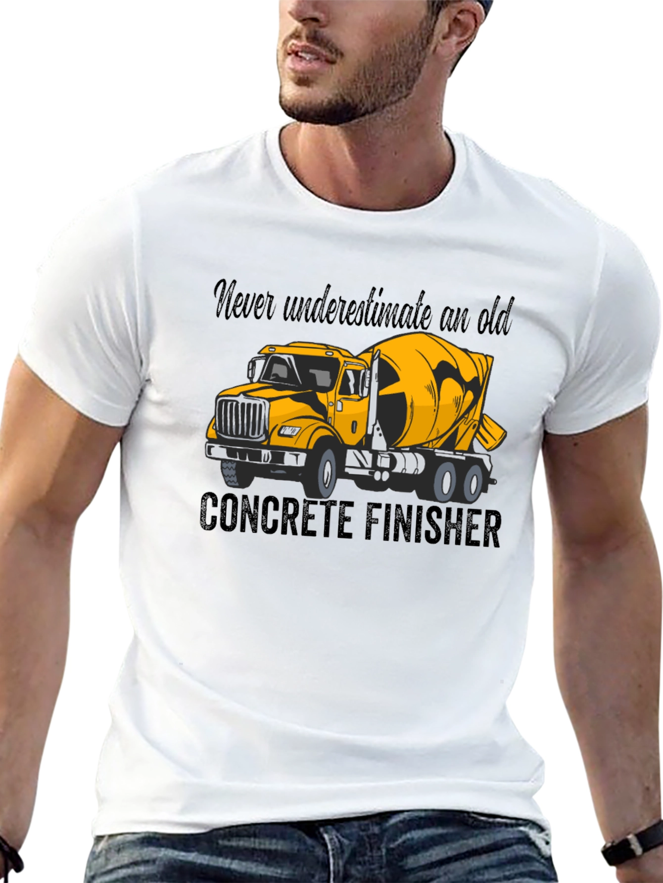 Concrete Finisher T-Shirt - Yellow Truck Graphic Tee