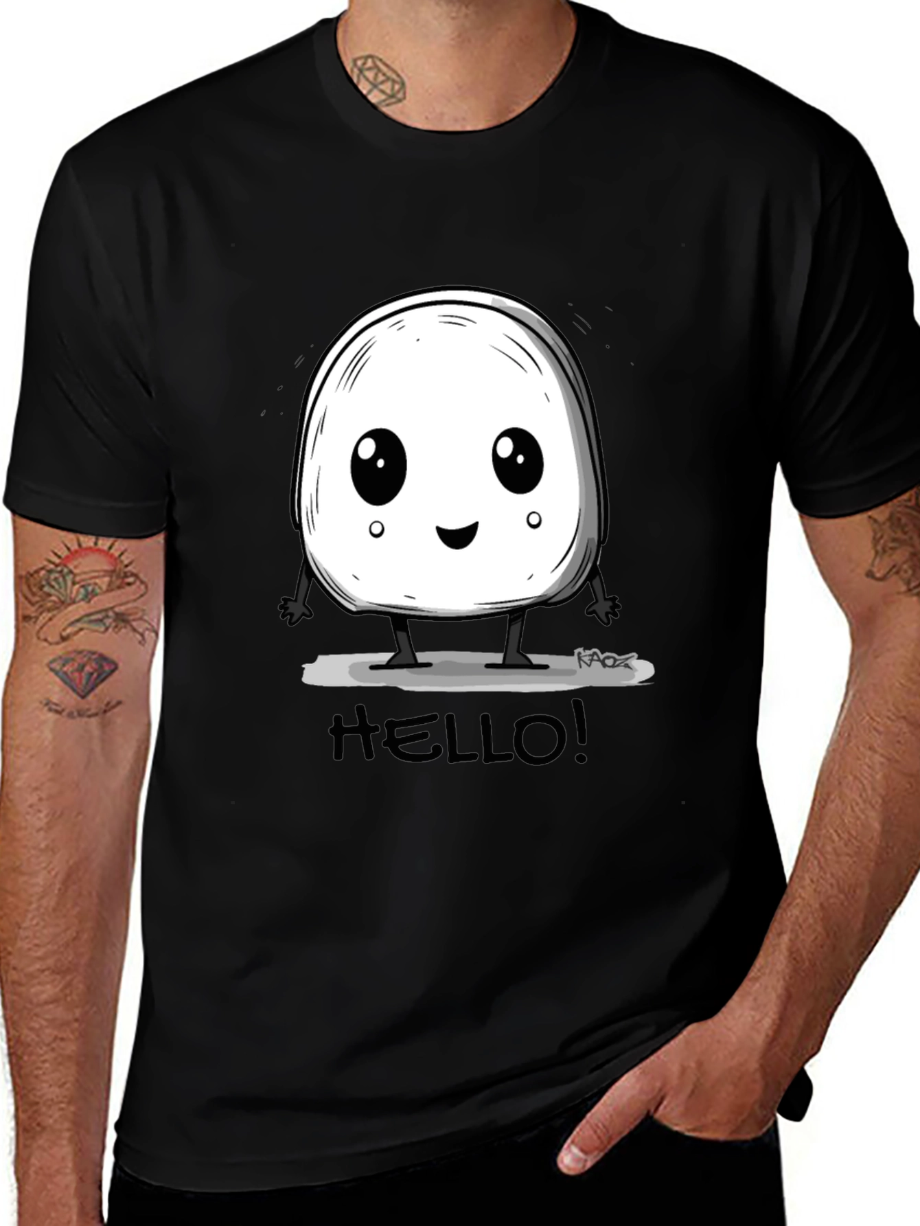 Cute Hello Character Black Graphic Tee