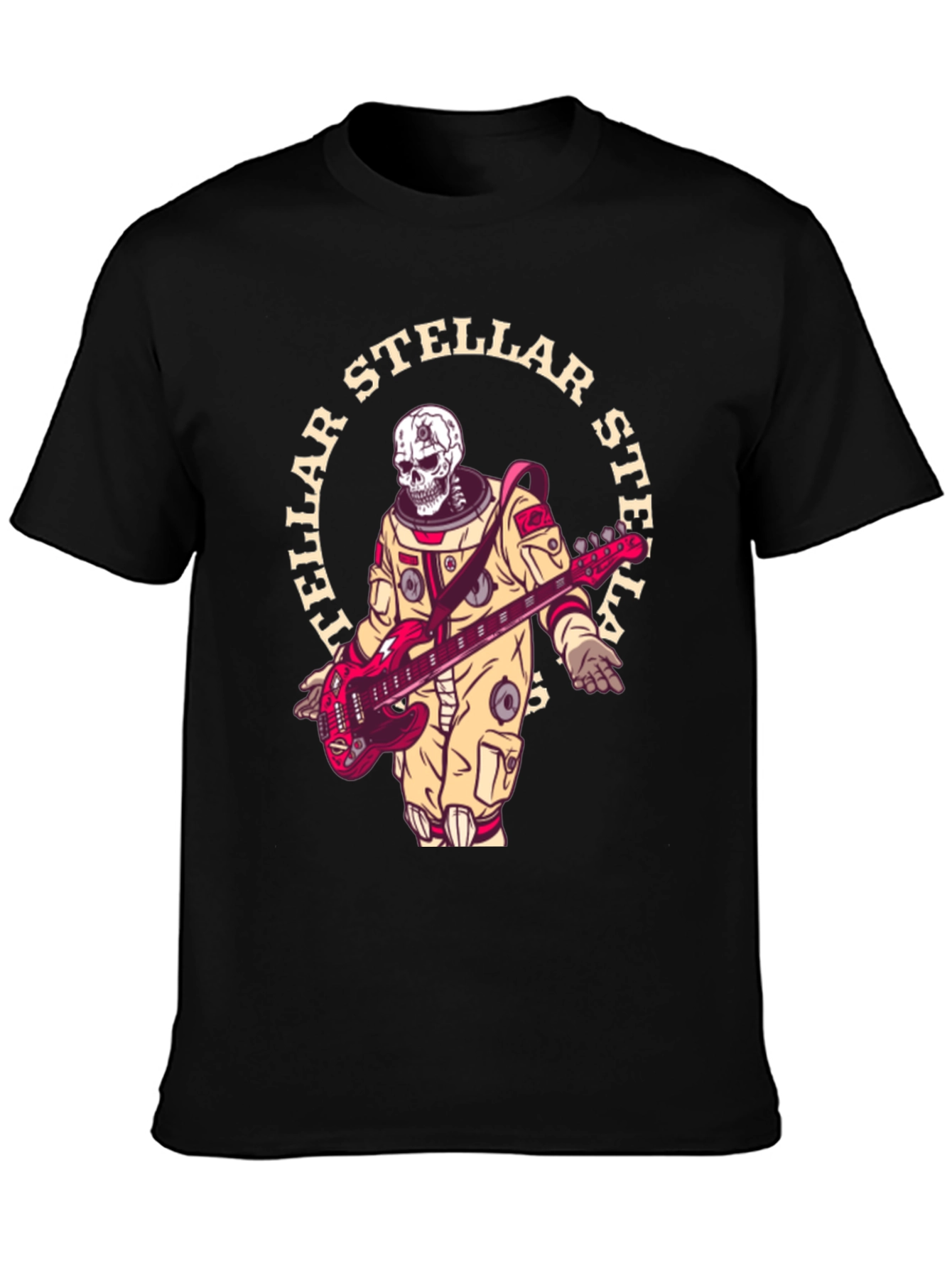 Stellar Skeleton Astronaut Guitarist Black T-Shirt
